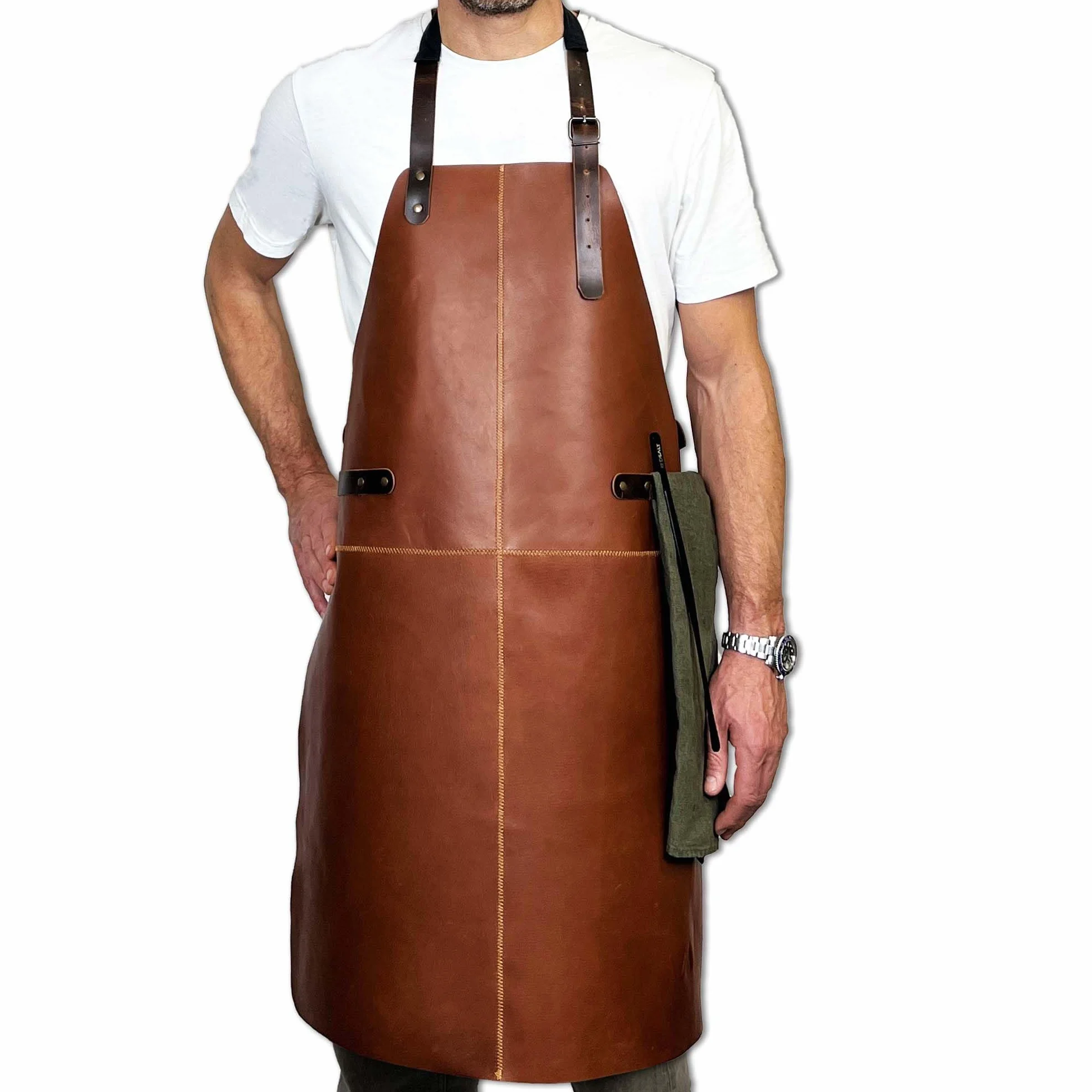 Tablier cuir de buffle souple suede barbecue 84x62cm accessoires cuisine exterieur serveur barman cadeau homme