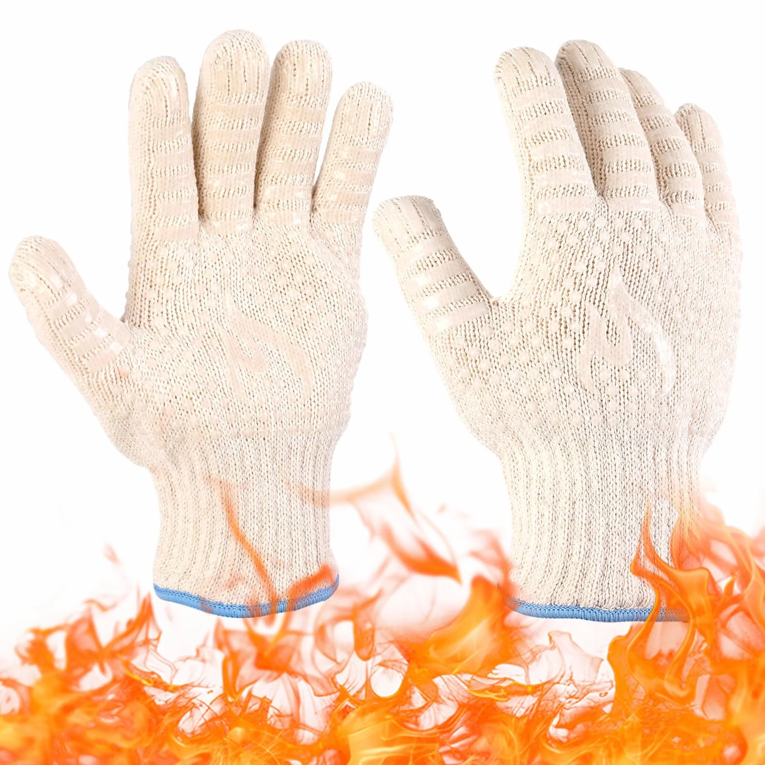 Gants Anti Chaleur Cuisine Silicone Antidérapants Barbecue Intérieur Extérieur Coton Tricoté Épais BBQ Gril Cuisson Four