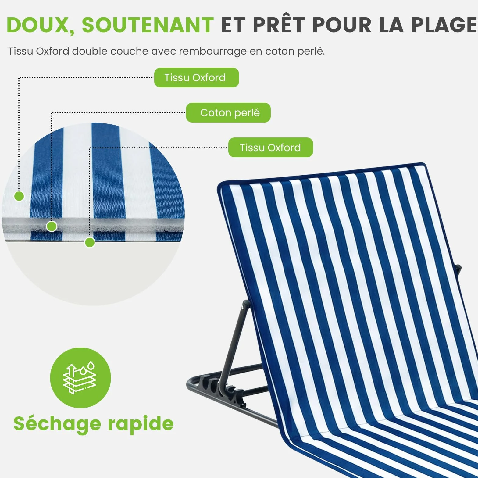 Palawano 2PCS Bain de Soleil Réglable 5 Positions, Matelas de Plage Pliante et Légère Bleu Blanc