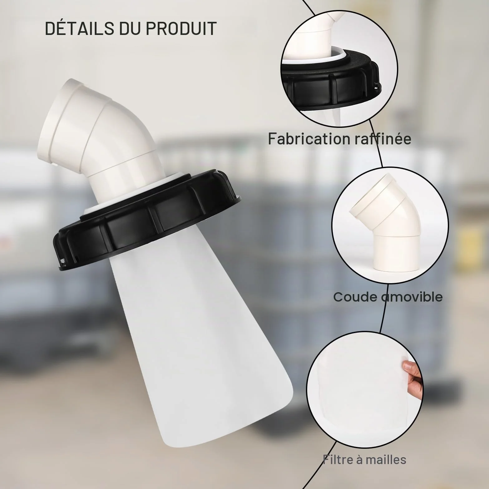 Filtre de couvercle IBC 45° 163 mm Nylon Lavable DN 150
