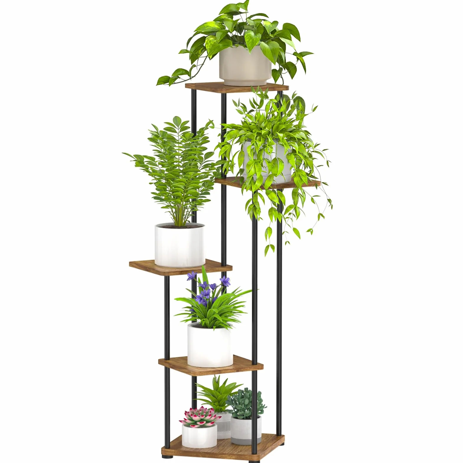Étagère pour plantes d'intérieur 5 niveaux métal présentoir d'angle
