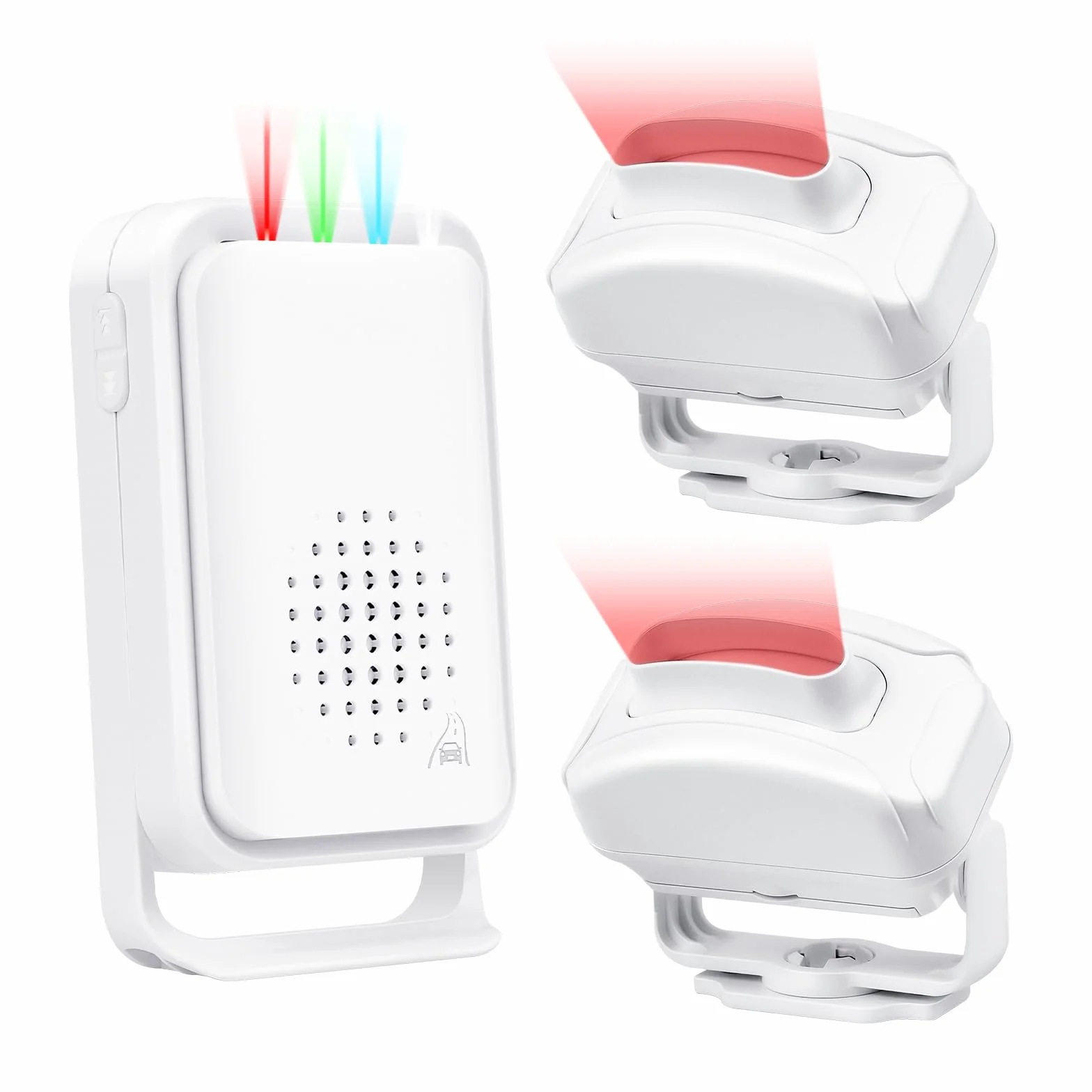 NineLeaf Détecteur de Mouvement Sonnette avec Alarme,Détecteur de Passage avec Carillon pour Magasin,Alarme Maison sans Fil,4 LED & Vibration,280M,pour Intérieur et Extérieur |1 Récepteur,2 Capteurs