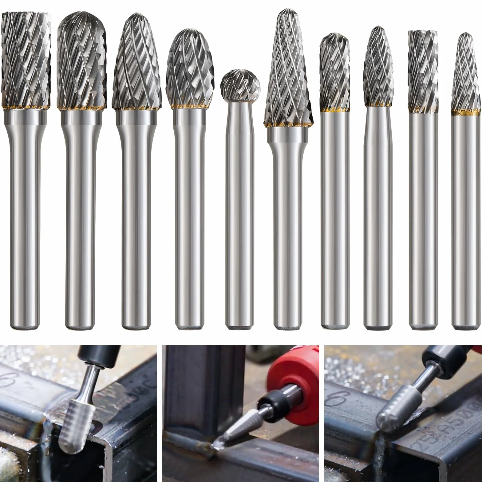 Jeu de Fraises Rotatives Carbure de Tungstène Die Grinder Bit 6mm Gravure Rotatif Burres, Accessoires de Meulage pour Métal,Fraises pour Meuleuse,Outils de Perçage pour Découpe, Ébavurage, Sculpture