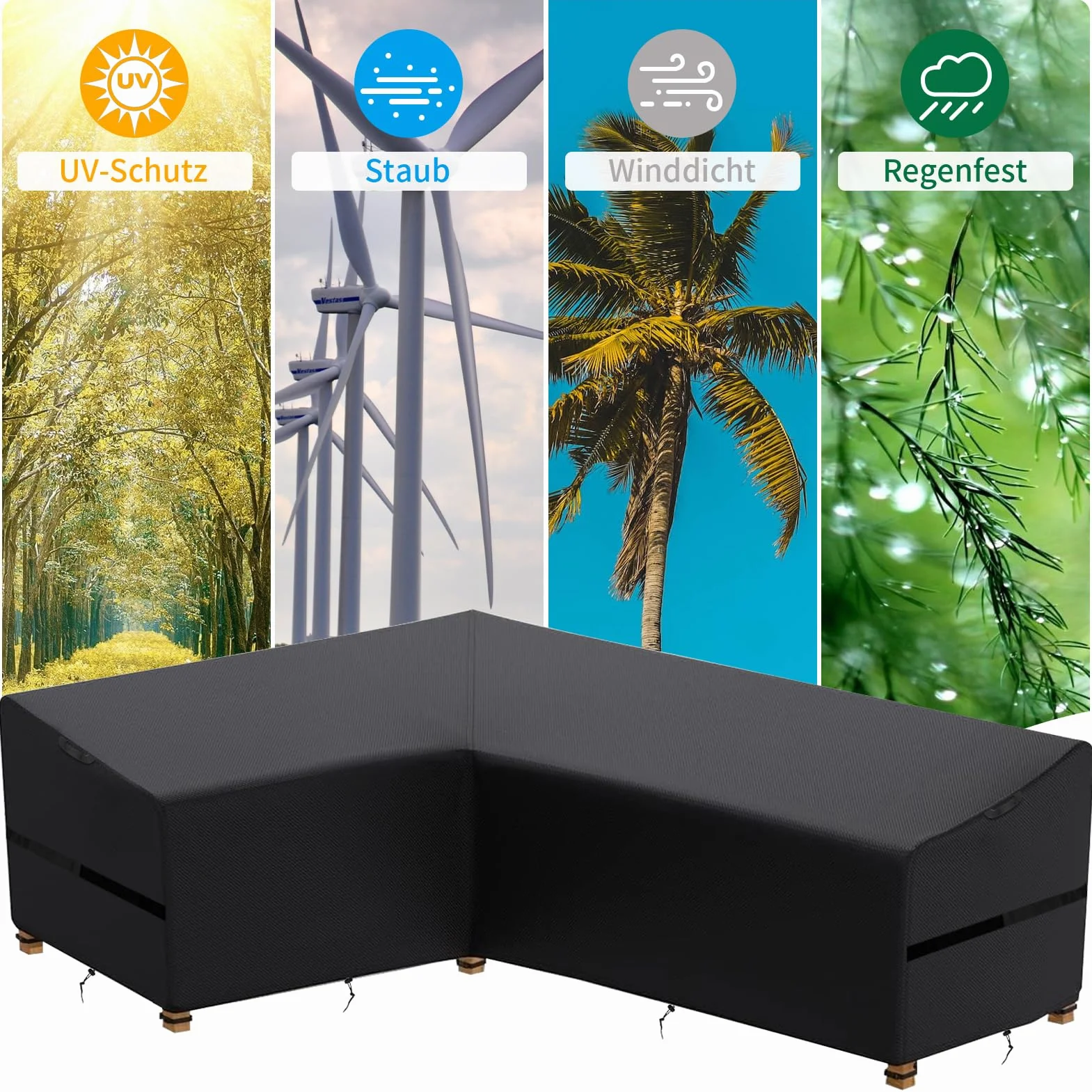 Housse de Protection pour Meubles de Jardin en Forme de L Imperméable 420D (210x270x60cm, Noir)