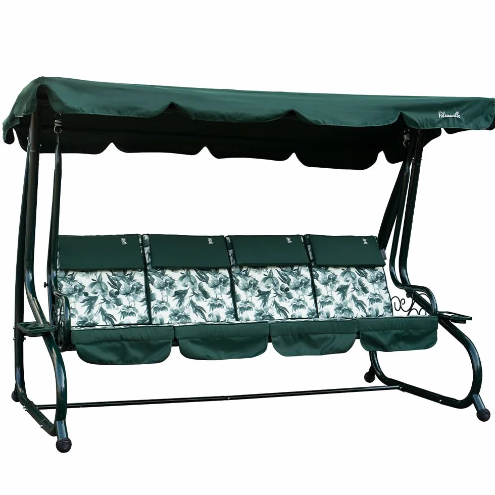 SIEDITI FUORI E DENTRO Mizar Balancelle de Jardin 4 Places inclinable avec Fonction lit et auvent réglable Vert bégonia