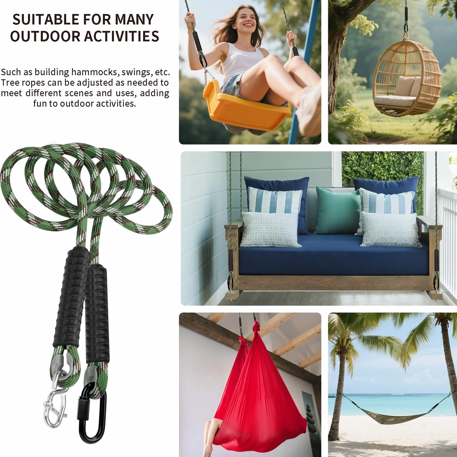 Sangle de hamac réglable 120cm Polyester 12mm 453 kg pour balançoire extérieure camping