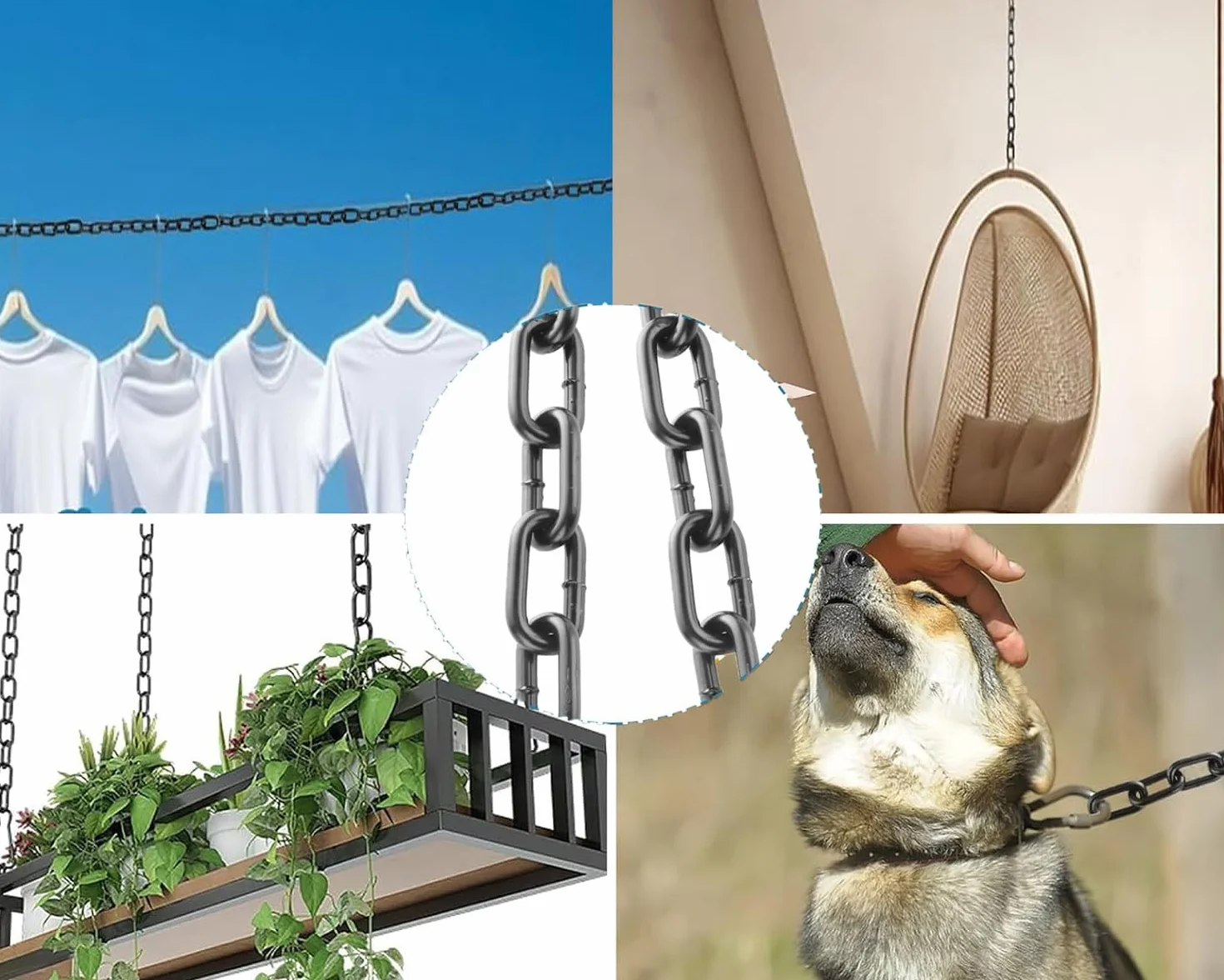 Chaîne noire 10 m 3 mm - Chaîne de sécurité pour suspendre des clôtures, chaîne à bascule, chaise suspendue, chaîne de lampe, chaîne pour chien, chaîne pivotante, séchage de la chaîne à linge en fer