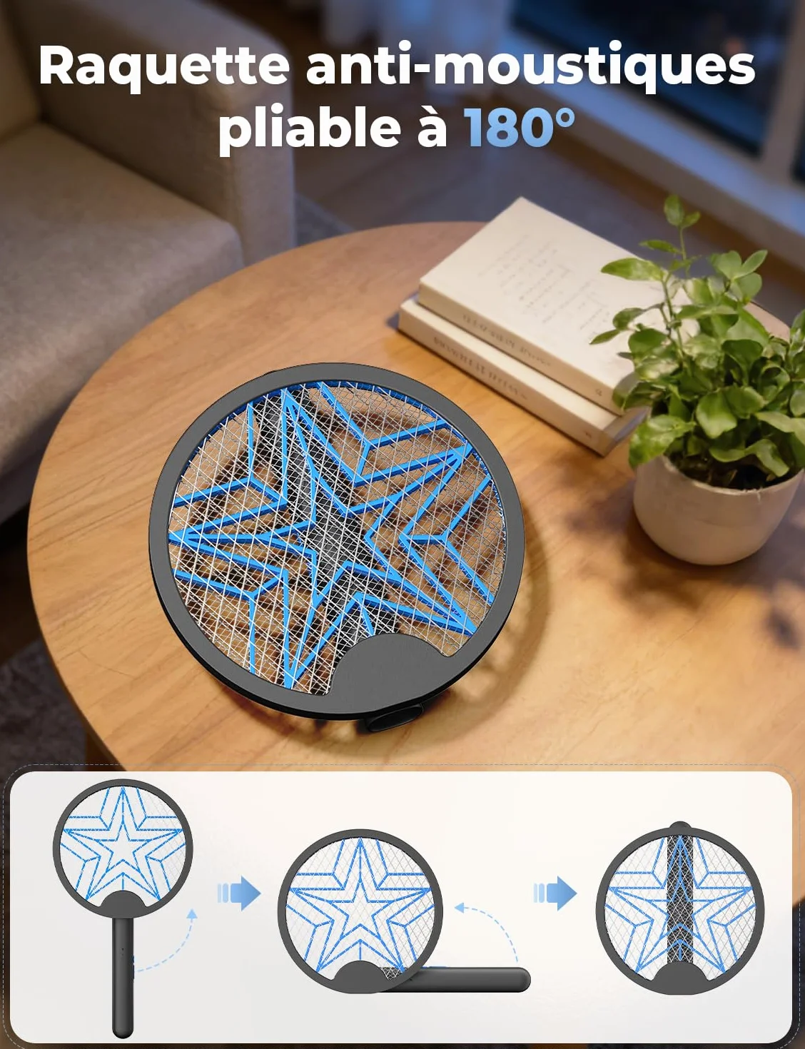 YISSVIC Raquette Electrique Insectes 4000 V Pliable Rechargeable Anti Moustique Tapette à Mouches Noir