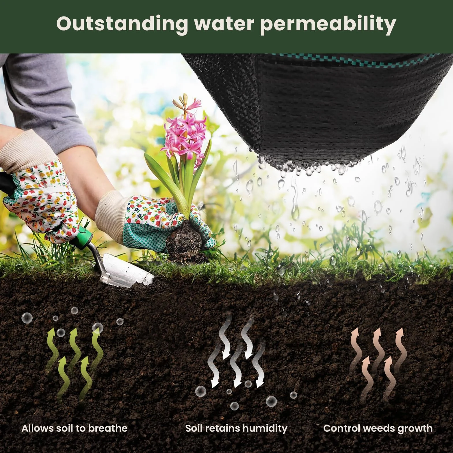 Toiles de Paillage 4m x 25m 90g/㎡, Geotextile Anti Mauvaises Herbes Jardin, Bache Noire Agricole