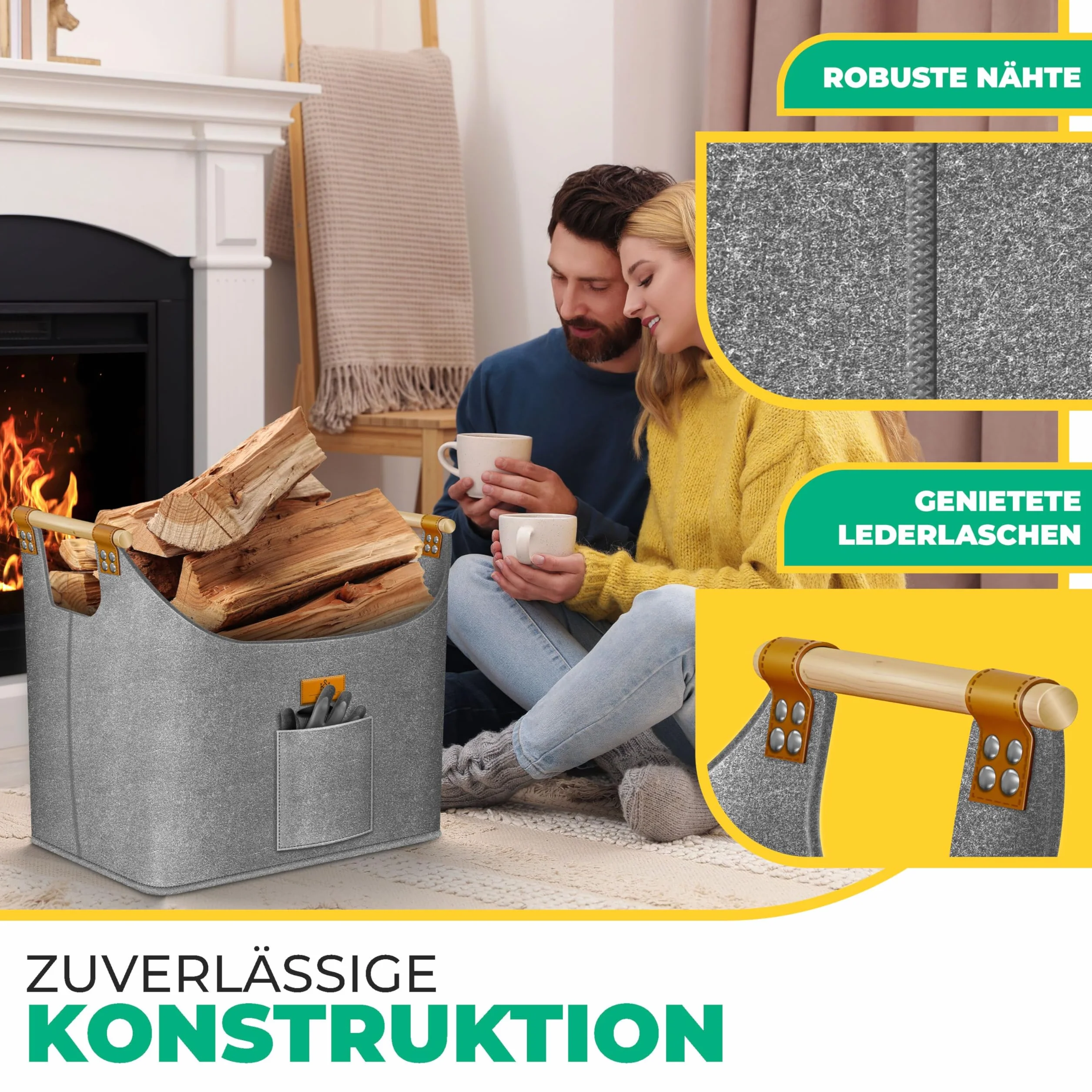 KESSER Panier à bois de chauffage 90 litres Sac en feutre extra épais Pliable Poignées renforcées