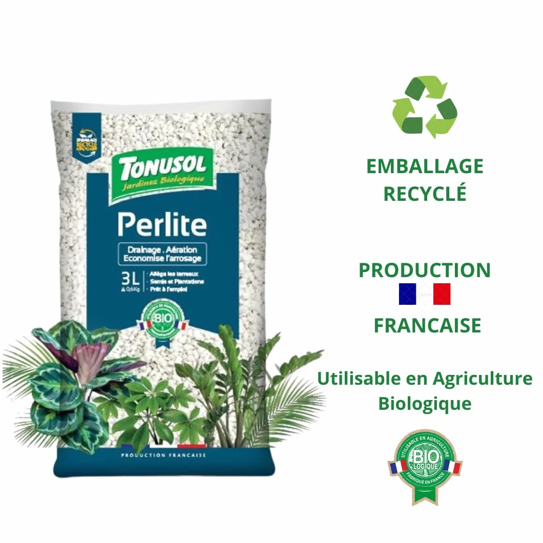 Perlite pour Plante 3L TONUSOL – Minéral Naturel, Drainage et Aération des Substrats, Régule l'eau et Air, Allège Terreaux, Fabriqué en France