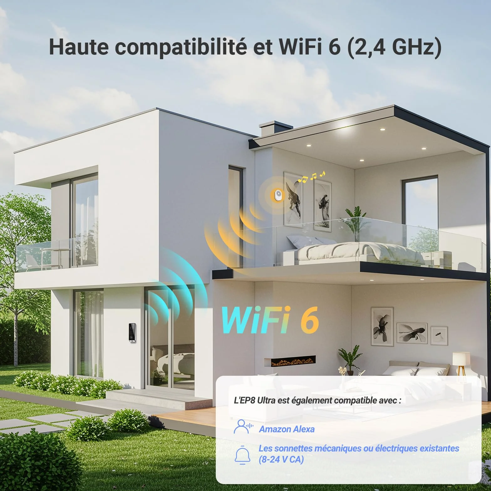 EZVIZ Sonnette sans Fil Extérieur Etanche avec Carillon, Sonnette sans fil avec Caméra Double 6MP et 2MP, Ecran interactif intégré, Détection de Personnes/Paquet, Vision Nocturne en Couleur, EP8 Ultra