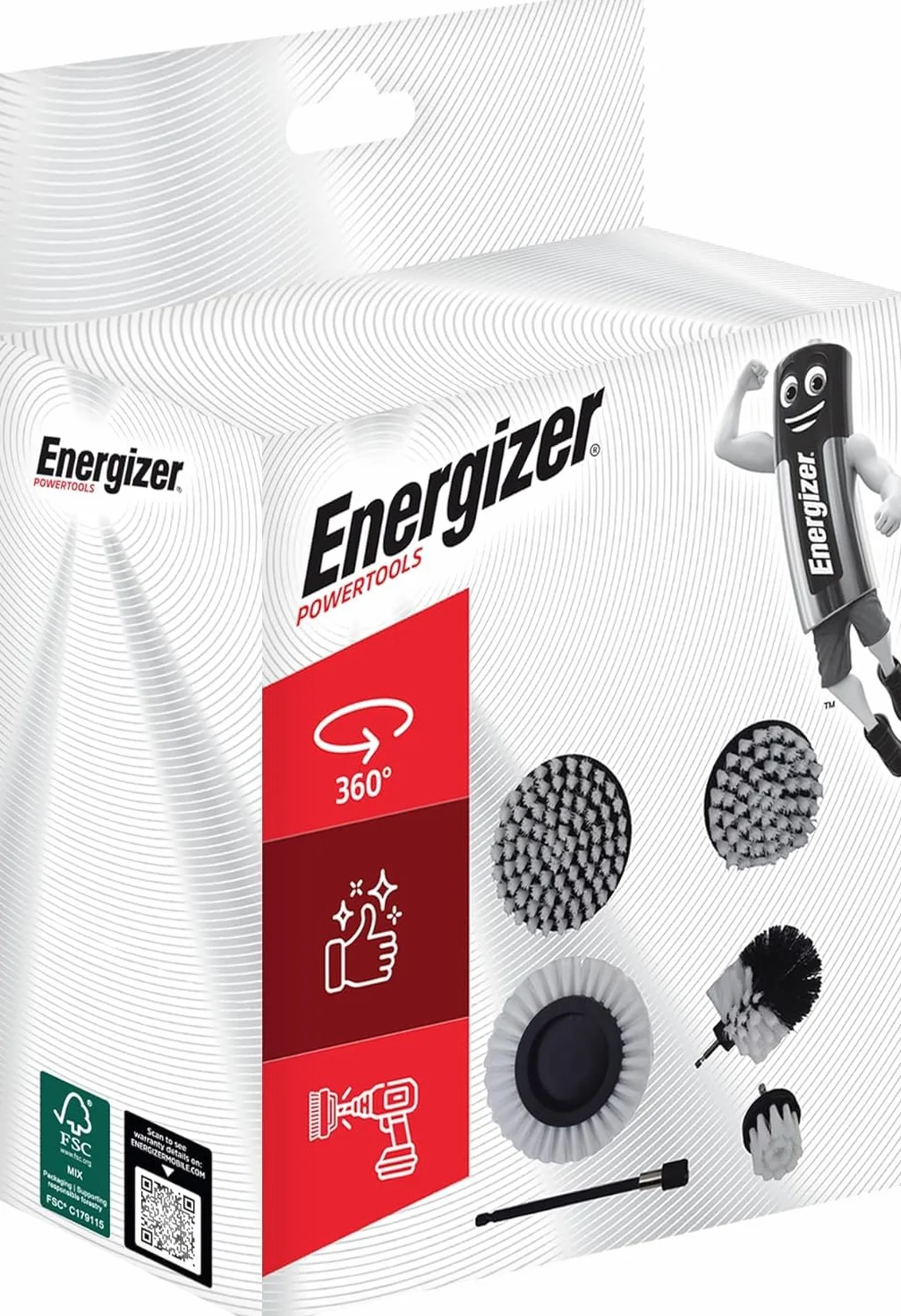 Energizer - Set Brosse Nettoyage Perceuse 6PCS Brosse Perceuse Voiture, Nettoyage, Jantes, Carrelage Tapis, Baignoire, Cuisine, Toilettes, Sol - Rallonge Pratique Incluse