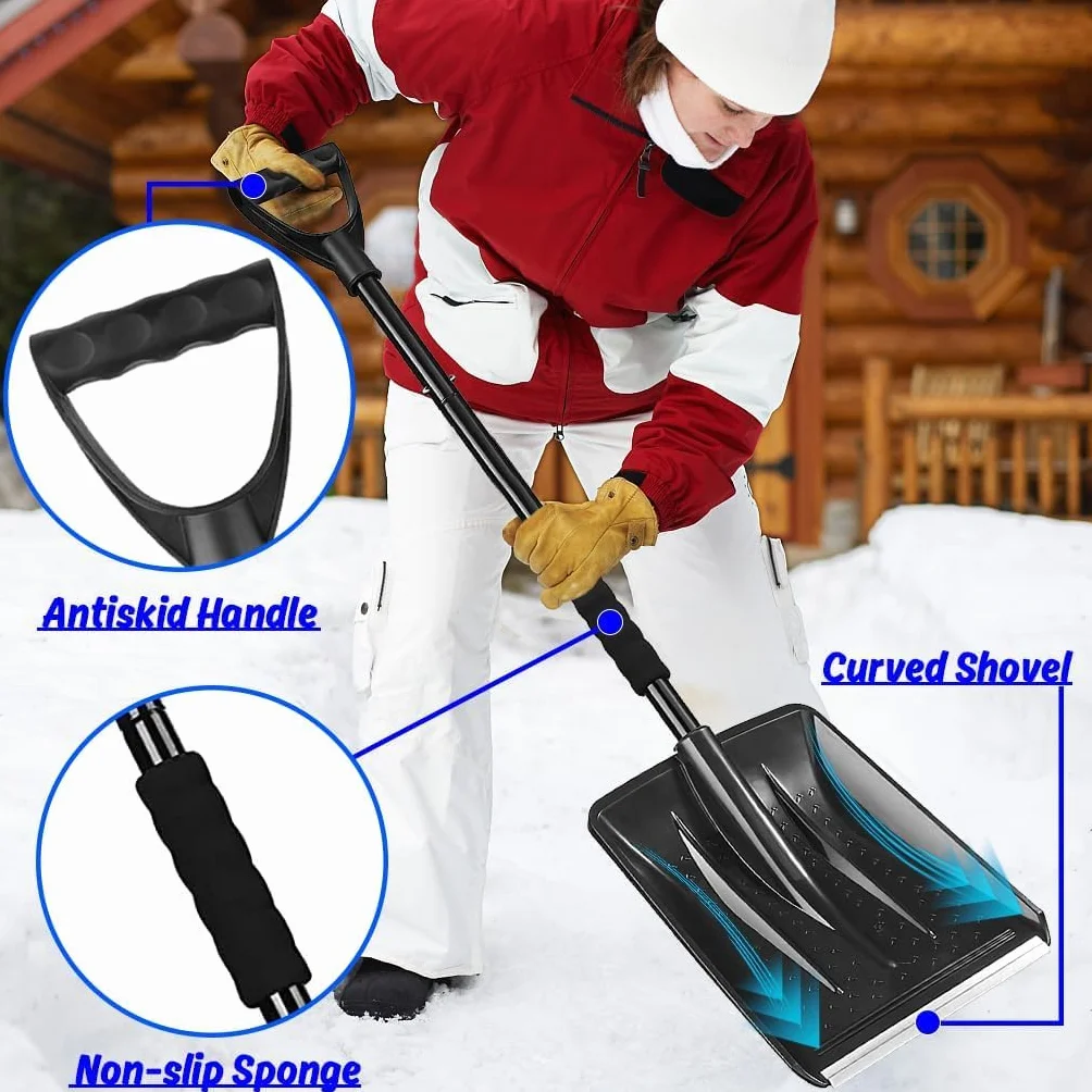 Pelle à Neige 108cm Aluminium Bord de Glissement 4 Pièces Amovible Réglable Portable