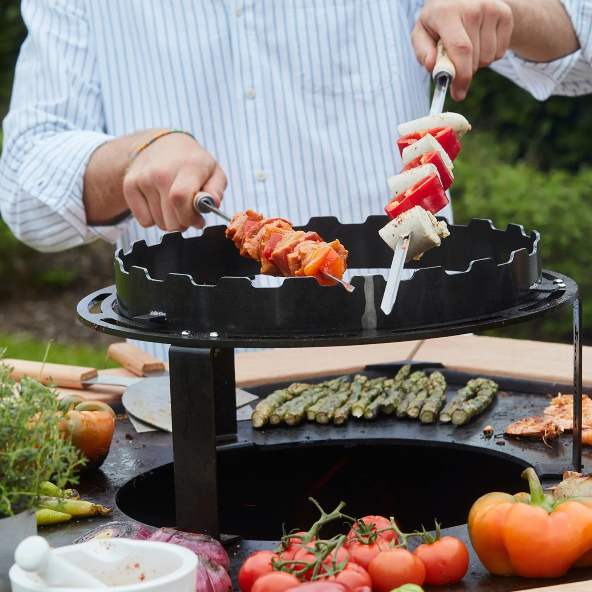 Barbecook Brochettes de Barbecue Réutilisables Set de 3 XL, Acier Inoxydable et Bois, 65cm