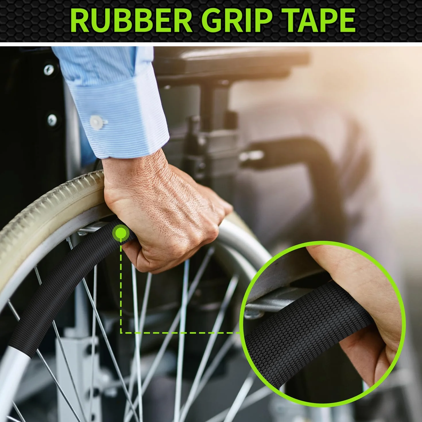 Aobrill Ruban antidérapant en caoutchouc, adhésif texturé super puissant pour un maintien sûr et une friction sûres, idéal pour les outils, gadgets, bricolage et plus encore (noir, 2,5 cm x 3 m)