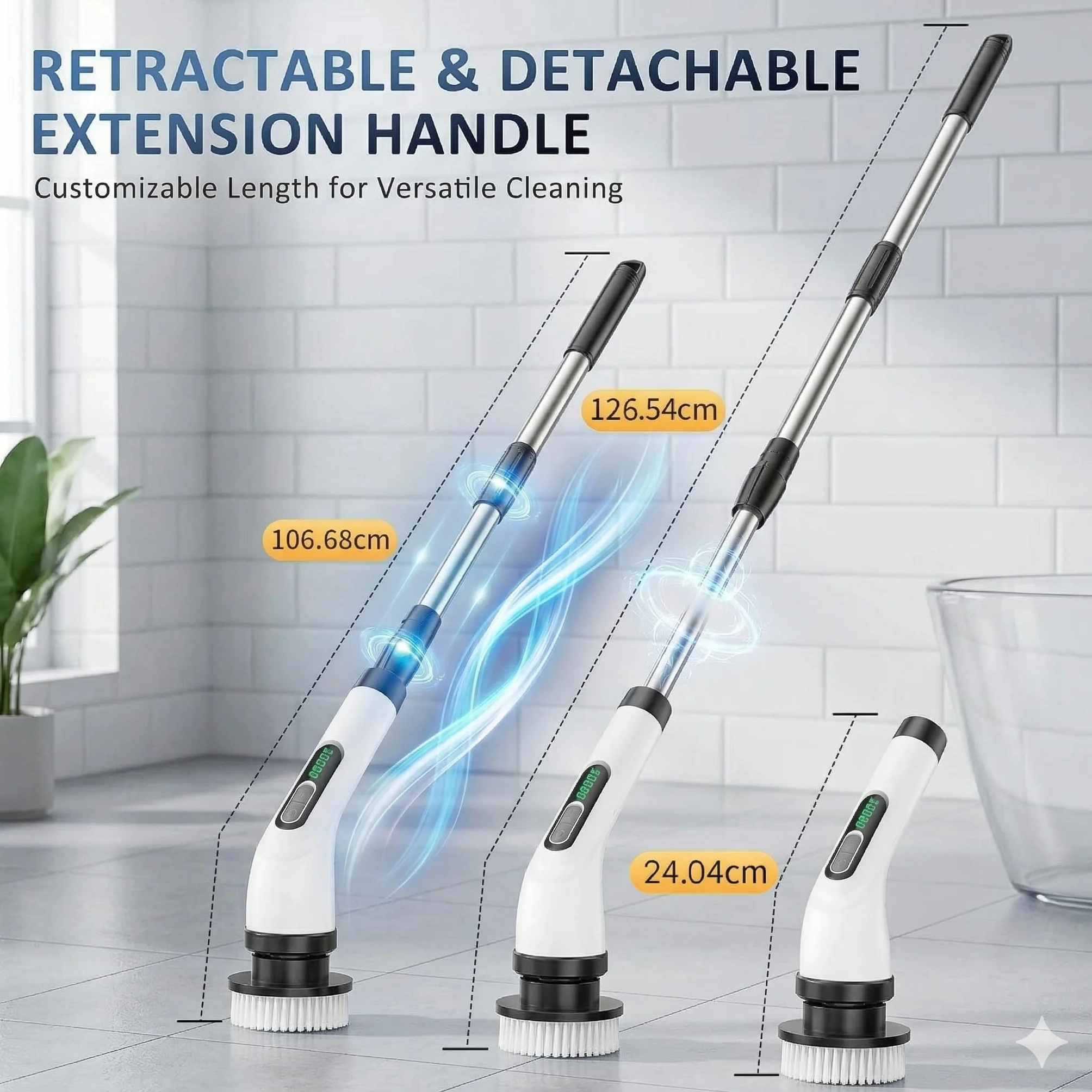 FYDEE Brosse Nettoyage Electrique, Brosse Rotative Nettoyage avec Batterie 3000mAh, 7 Têtes Interchangeables, Manche Réglable, IPX7 Étanche, 2 Vitesses, Idéale pour Salle de Bain, Maison et Cuisine