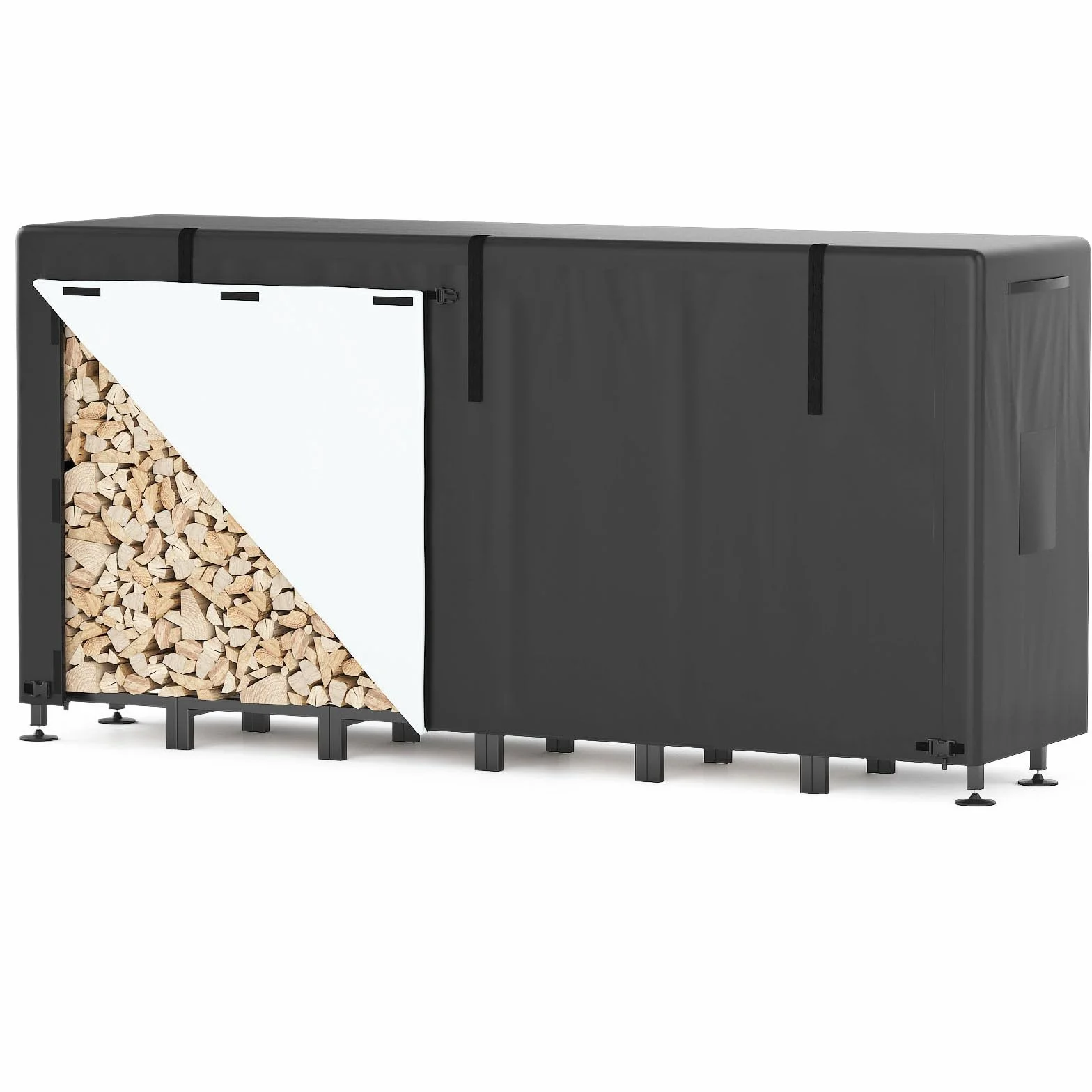 Himimi Porte-Bûches Extérieur Réglable 235 x 25 x 116 cm Capacité 1,2 m³ Support Bûches avec Housse Imperméable