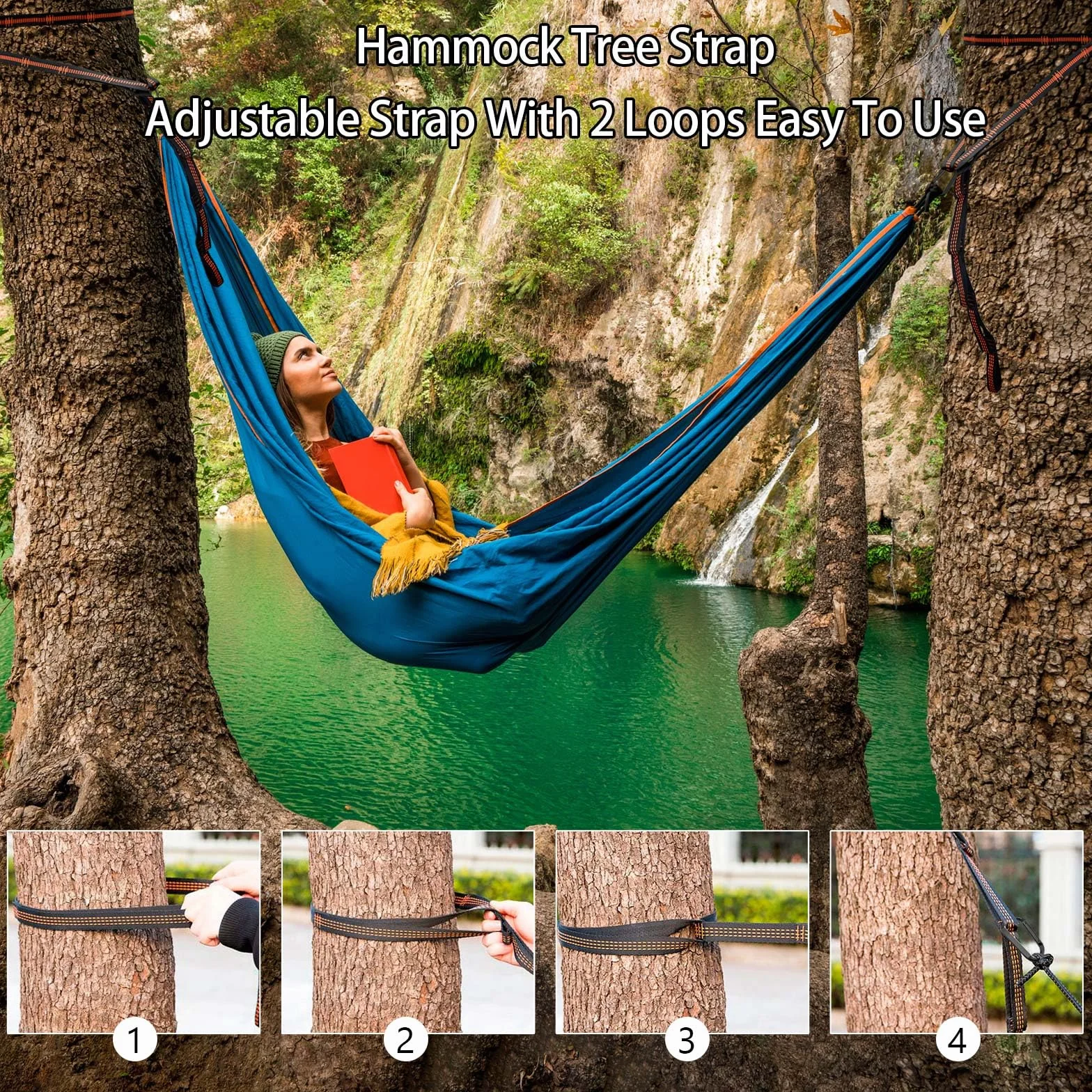 Sangles pour Hamac 2m 2,5cm 200 Kg avec Mousquetons Camping