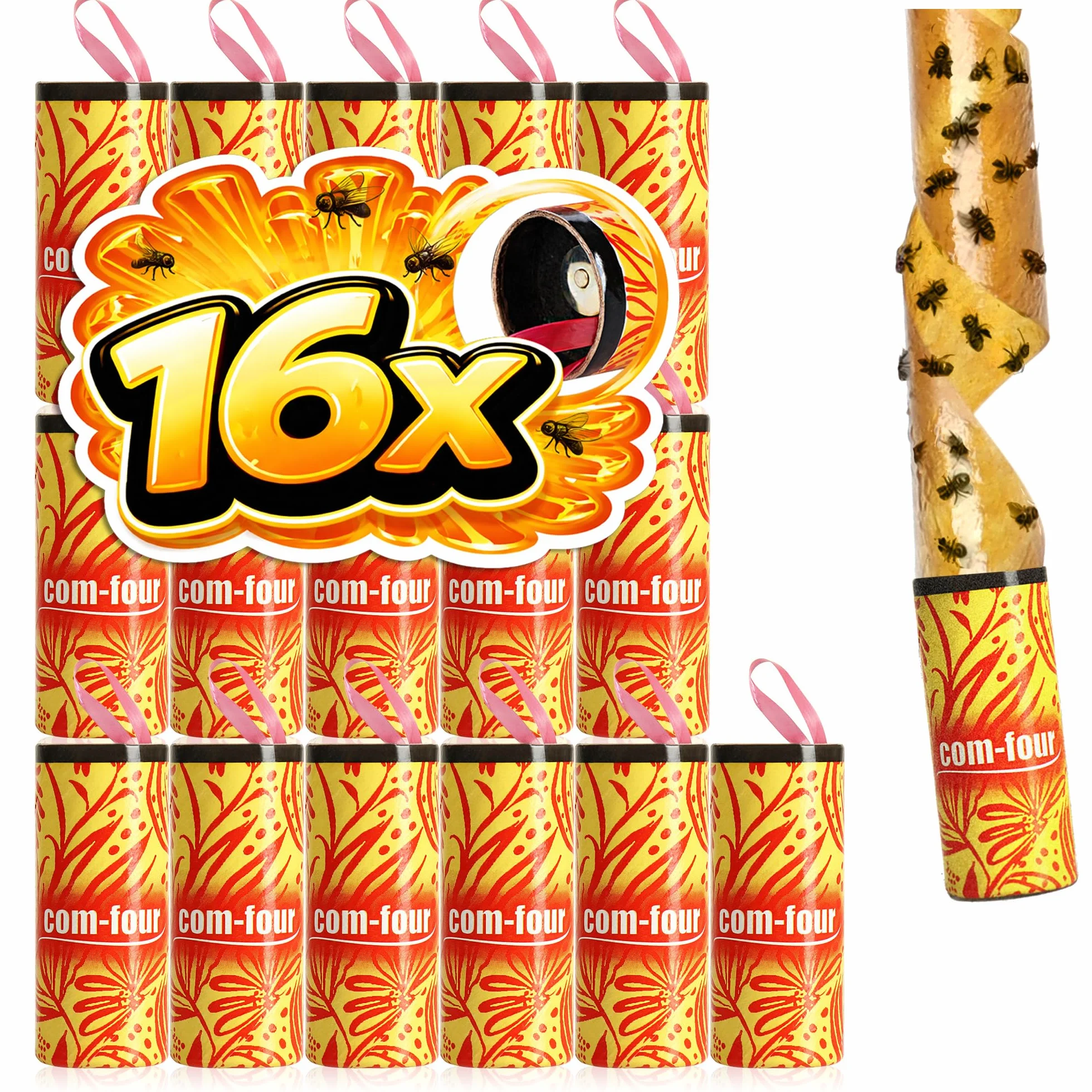 COM-FOUR 16x piège adhésif Premium pour Attrape-Mouches - pièges à Mouches en Rouleau Contre Les Insectes