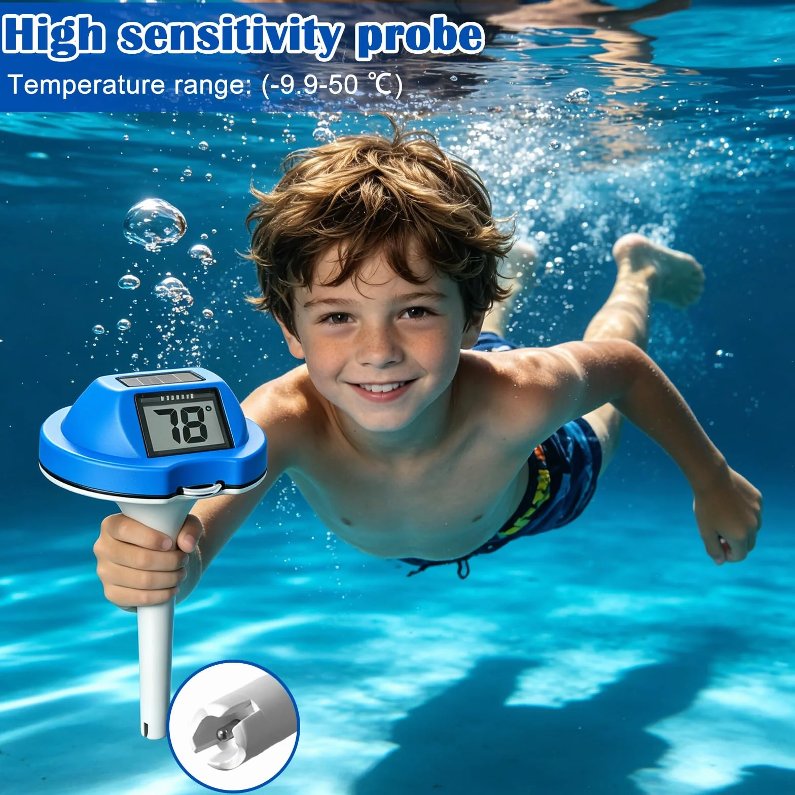 Thermomètre flottant piscine numérique étanche -9,9 à 50°C haute précision