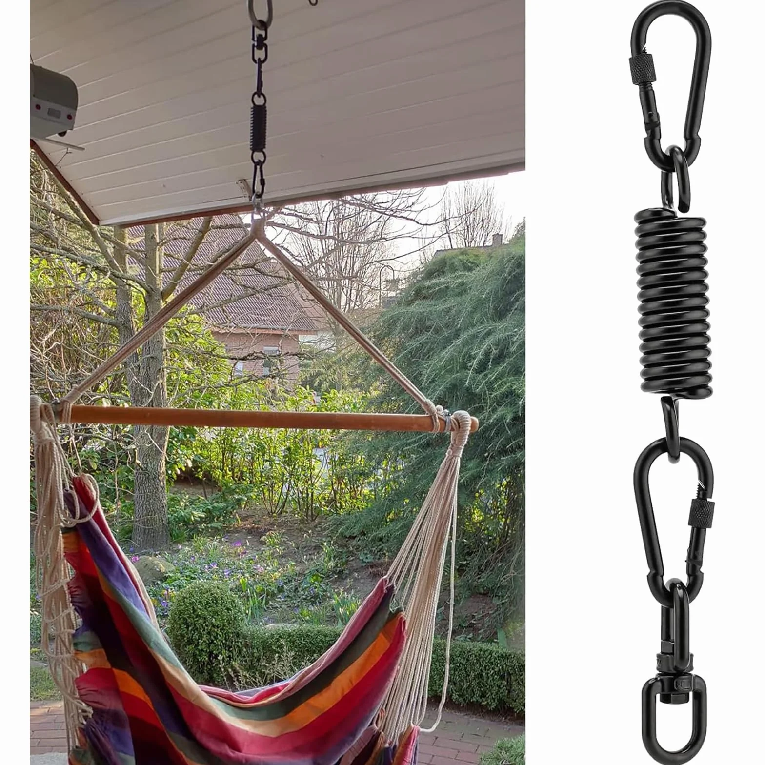 Ressort oscillant pour fauteuil suspendu 250 kg avec mousquetons et crochet pivotant 360°