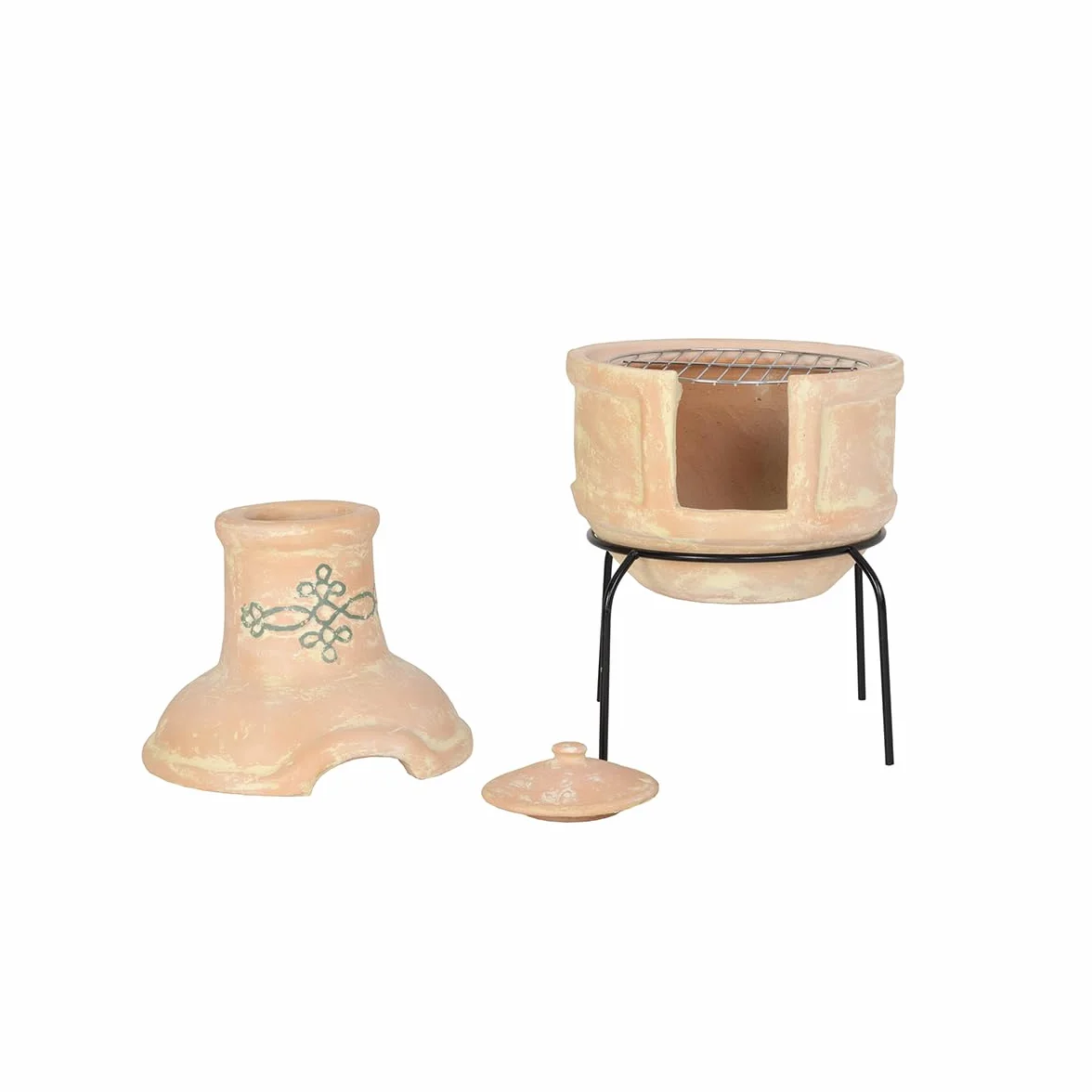 CHARLES BENTLEY Cheminée mexicaine en argile terracotta avec grille BBQ 75x35cm