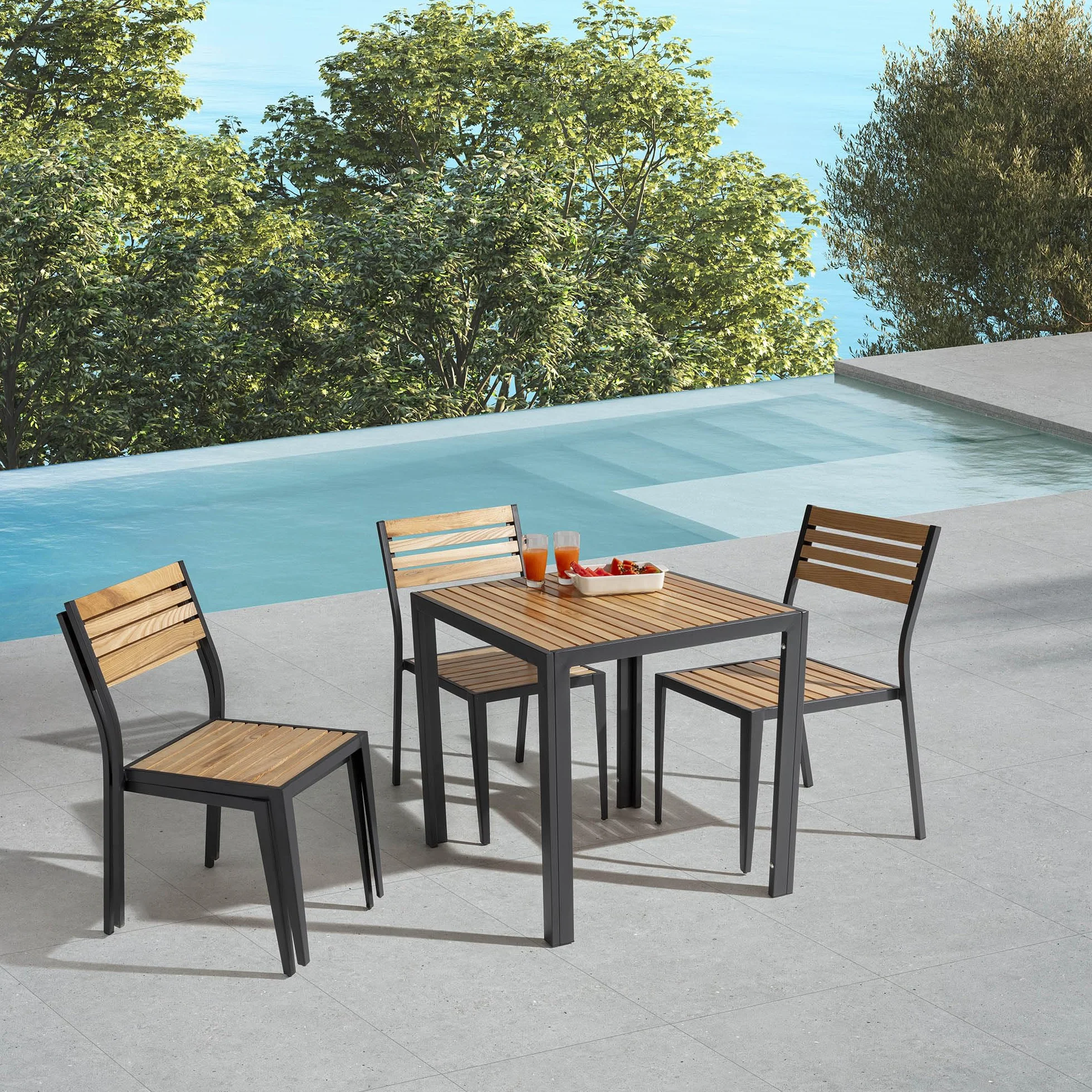 HOMN LIVING Table de Jardin carrée 70x70x72 cm Bois Métal Noir