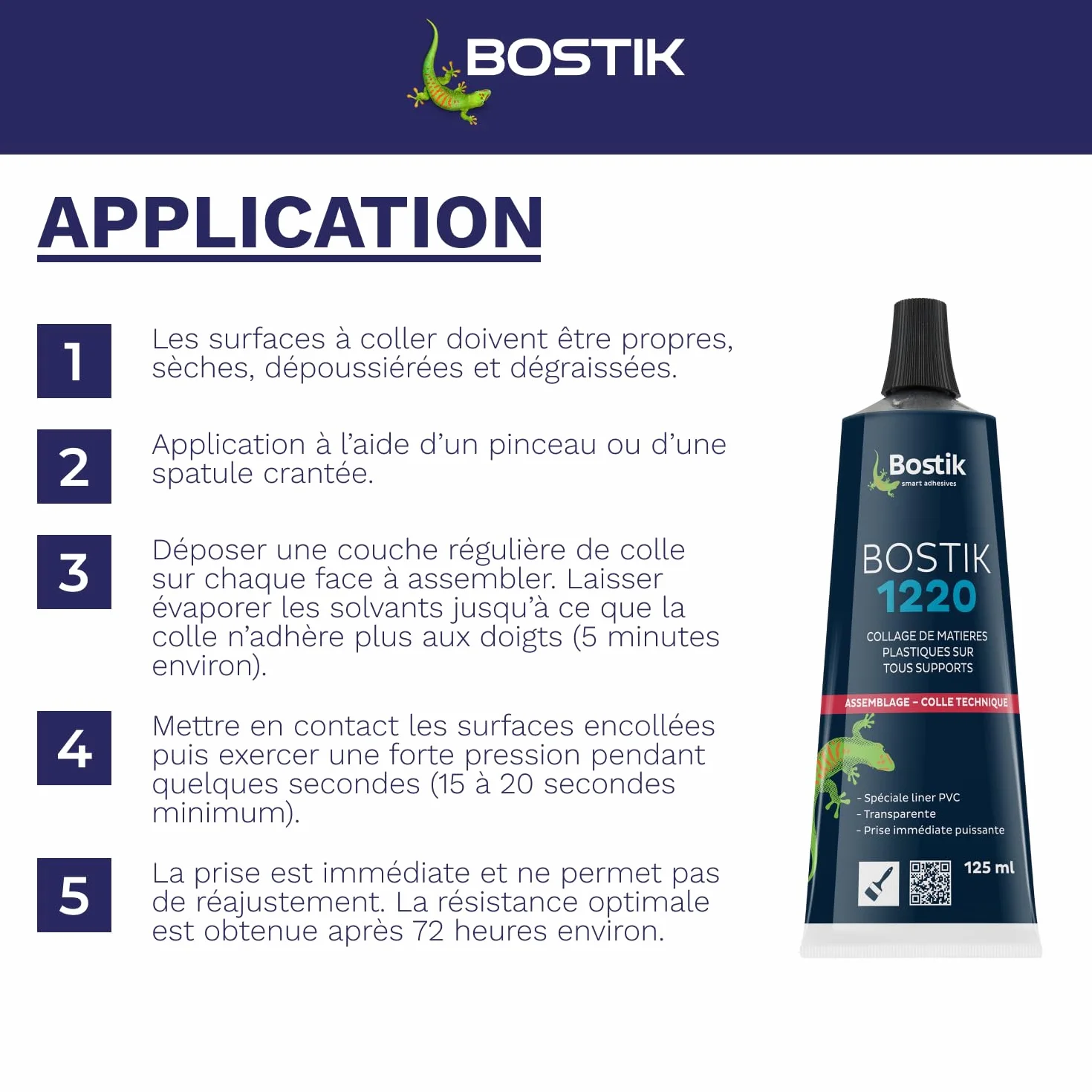 Bostik - Colle Contact Nitrile Liquide 1220 - Multi-Usages - Idéale Pour Liner PVC - Transparente - Tube de 125 ml