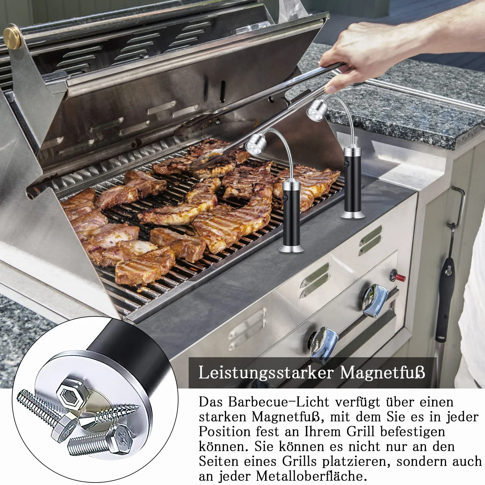 HENGBIRD Lot de 2 Lampe LED Barbecue Gril BBQ avec Base Magnétique Rotation 360° Flexible Réglable