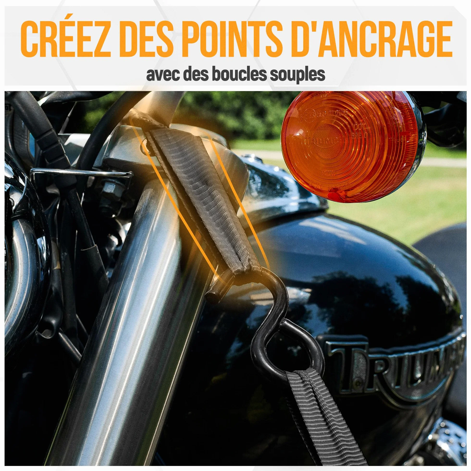 FORTEM Sangles d'Arrimage, Résistance 748 kg, 4 Sangles de Remorquage de 4,5 m, 4 Boucles Souples, Sangles Arrimage Moto, Anse Caoutchouc, Crochets Métal Enduit, Sac de Transport (Noir)