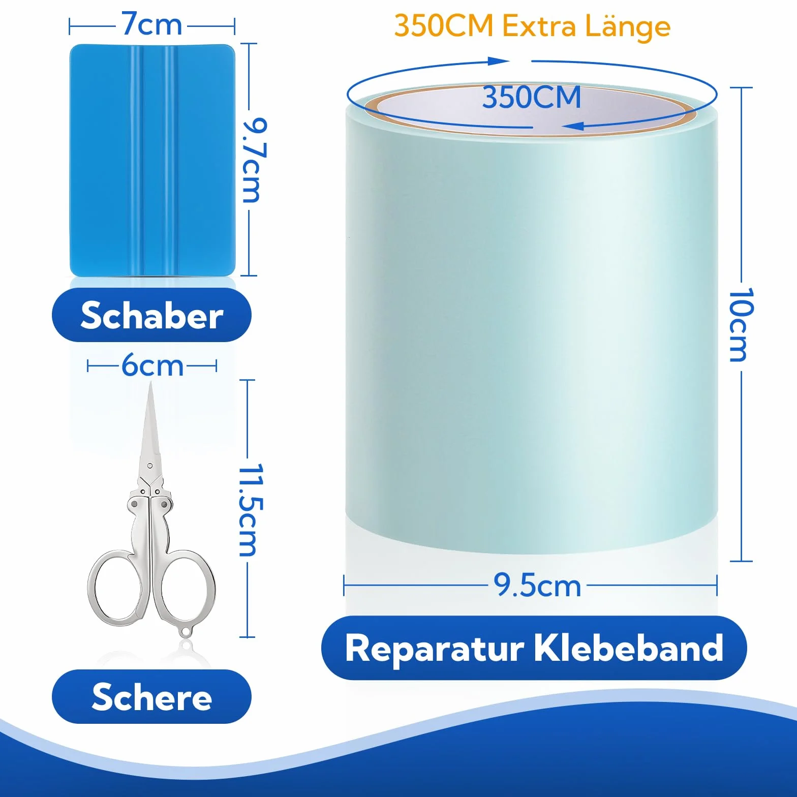Kit Réparation Piscine Étanche PVC 10cm x 350cm, Ruban Adhésif Transparent pour Piscine, Spa et Matelas Gonflable