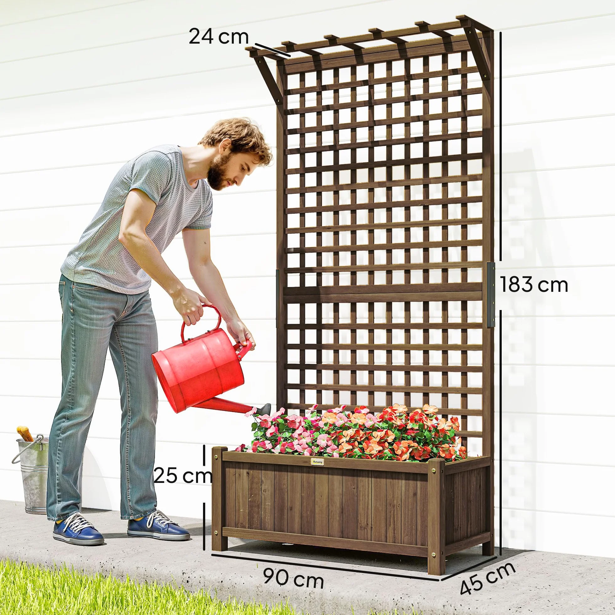 Outsunny Jardinière en Bois Treillis Plantes Grimpantes Plate-Bande Surélevée Trous Drainage