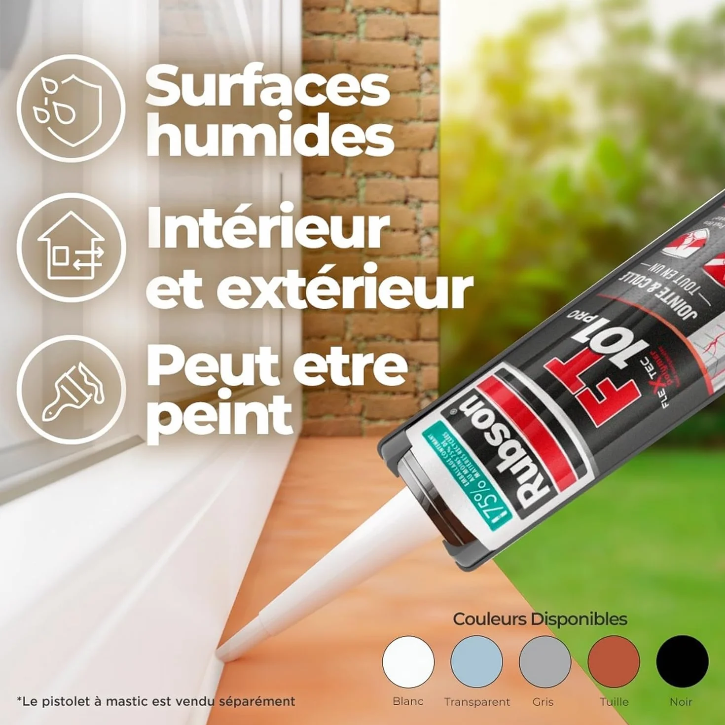 Rubson Mastic FT 101 Joint Fissure et Colle Noir (cartouche 280 ml) – Mastic polyvalent tous matériaux – Étanche et résistant