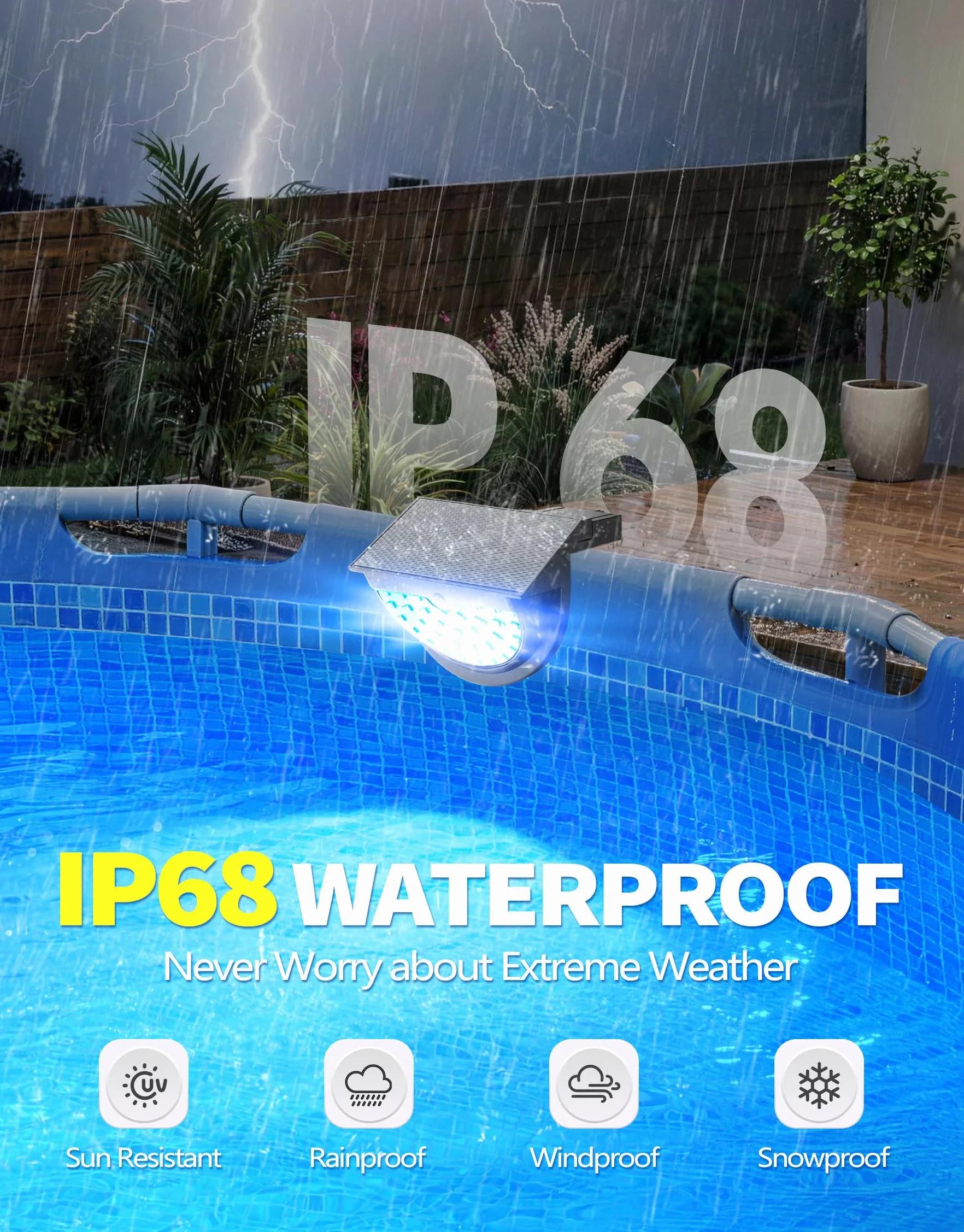 Lampe Piscine LED Solaire IP68 RGB 10 Modes, Etanche Sans Fil Jardin 2PCS