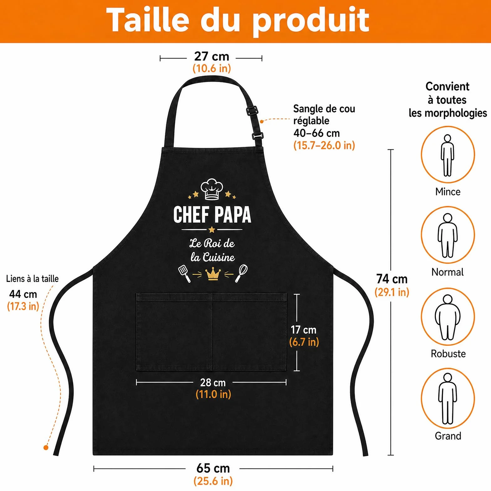 Tablier de Cuisine Homme Cadeau Fête des Pères Personnalisé Chef Papa