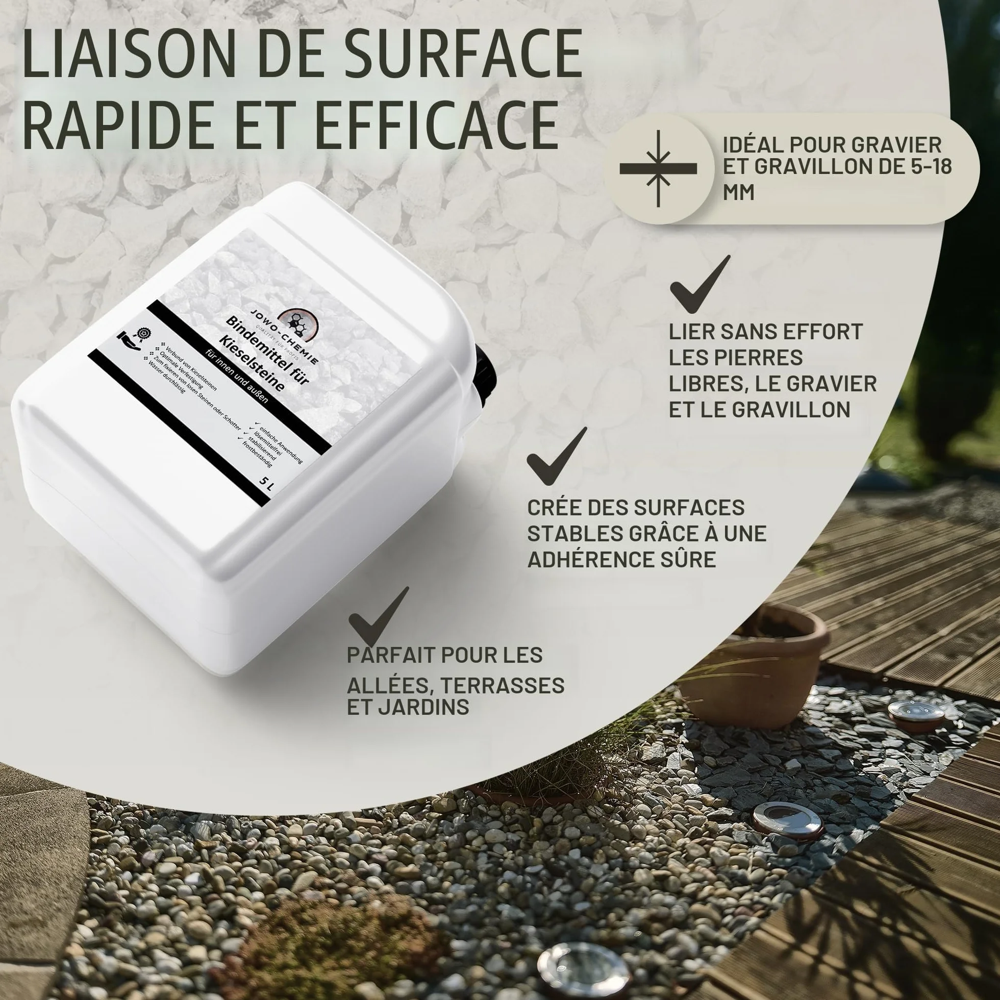 Liant pour Gravier extérieur 5L – Stabilisateur de Gravier & Colle Cailloux pour allées, terrasses et Jardins