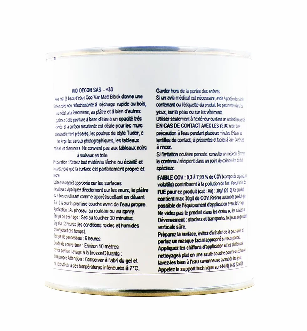 500ml - Peinture noire mate à base d'eau pour le bois et le métal - extérieur et intérieur - Séchage rapide 7 mètres carrés