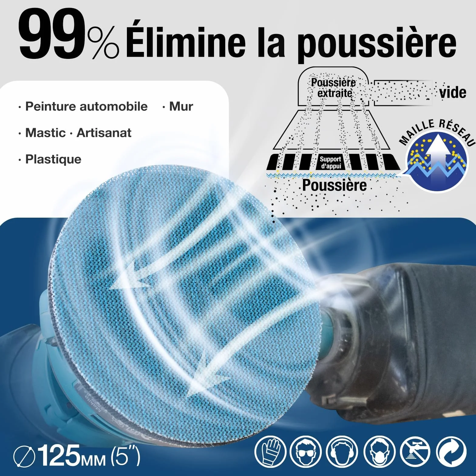 Disques Abrasifs 125mm Grain P80-320 Papier à Poncer en Filet Céramique, Fixation Autoagrippante Disque à Poncer Papier de Verre pour Ponceuse Orbitale, Ponçage Sans Poussière Bois Métal Mur