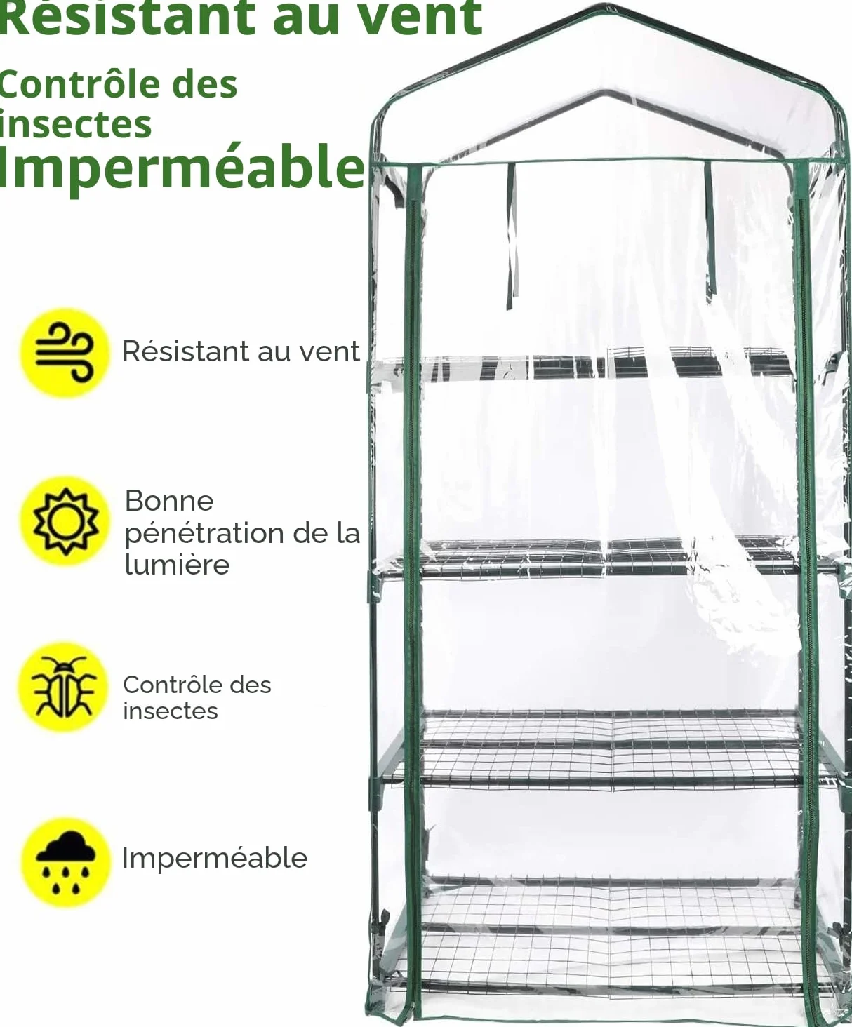 LATERN Couverture de Rechange pour Serre 160CM x 70CM x 50CM PVC Clair avec Porte à Glissière Enroulable