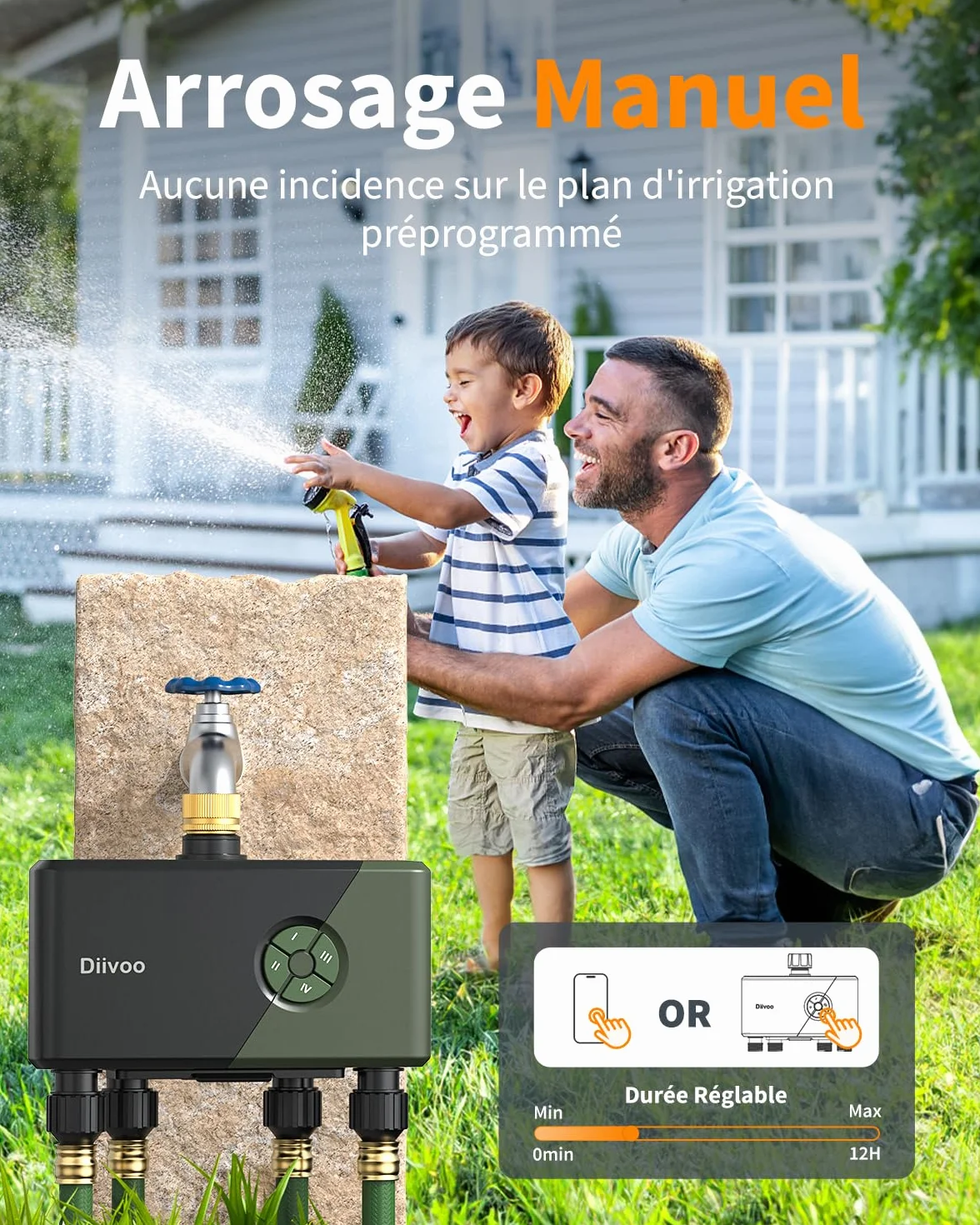 Diivoo Programmateur Arrosage Automatique WiFi 4 Voies Entrée Laiton Compatible Alexa Google Assistant