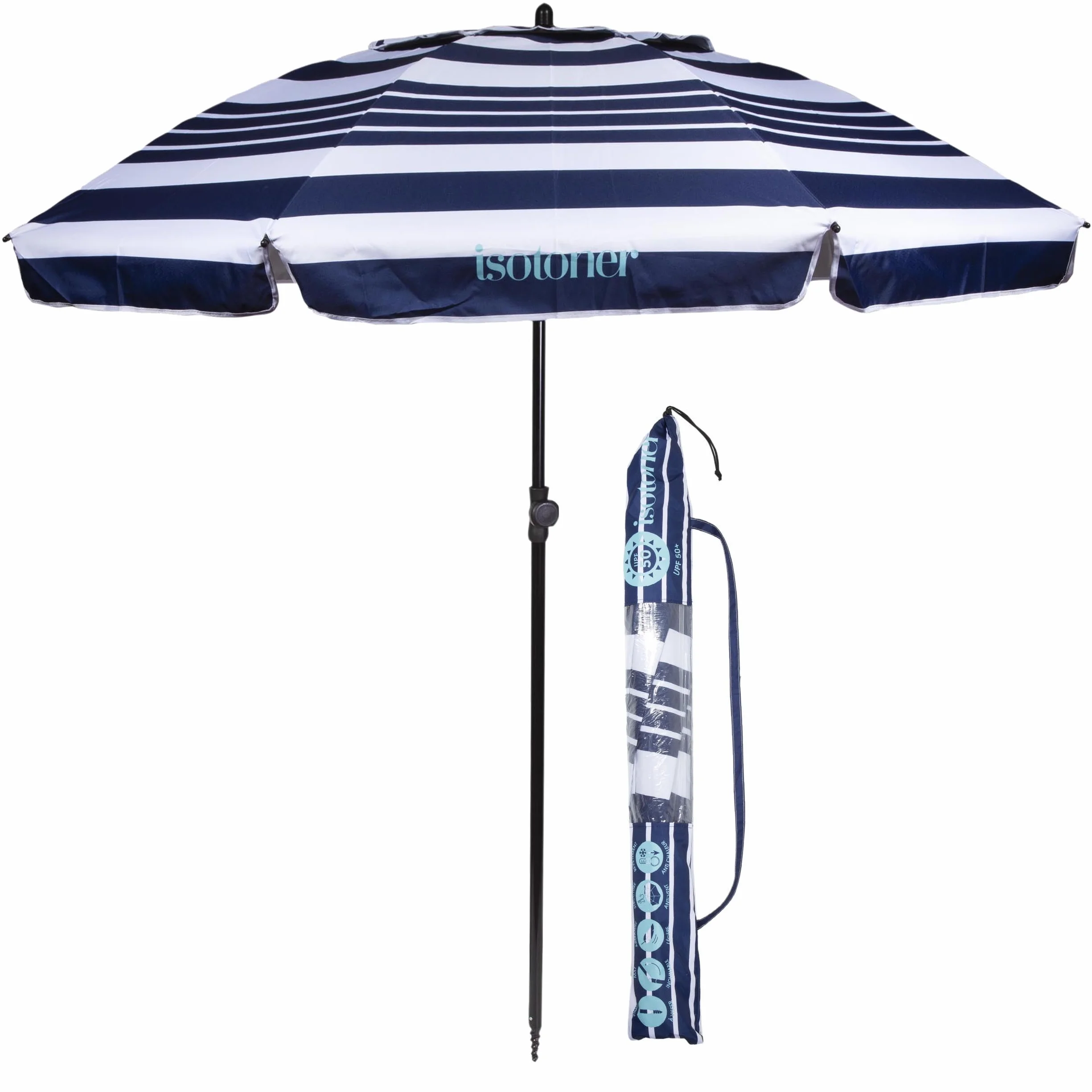 Isotoner Parasol de plage anti vent UPF50+ 160 cm réglable en hauteur et inclinaison