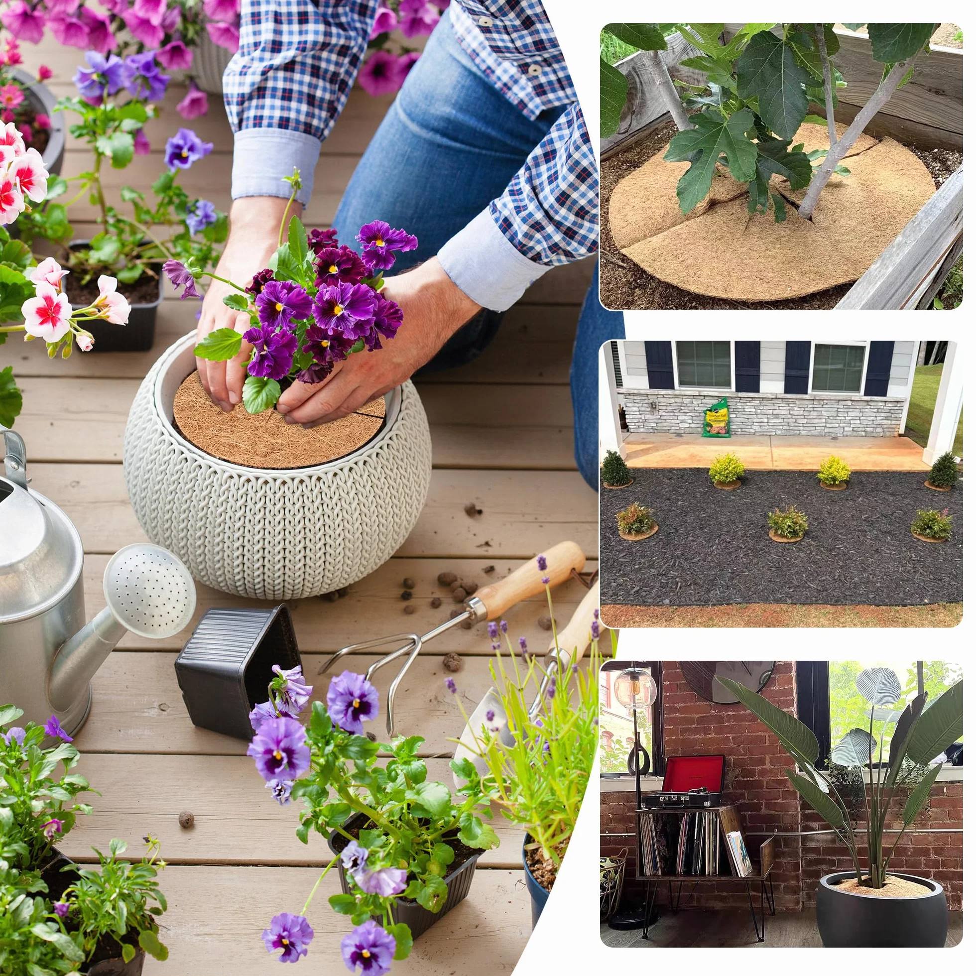 12 pièces Tapis de Coco Plantes 20cm Disque de Protection Plante Paillis Pot Anneau Protection Racines