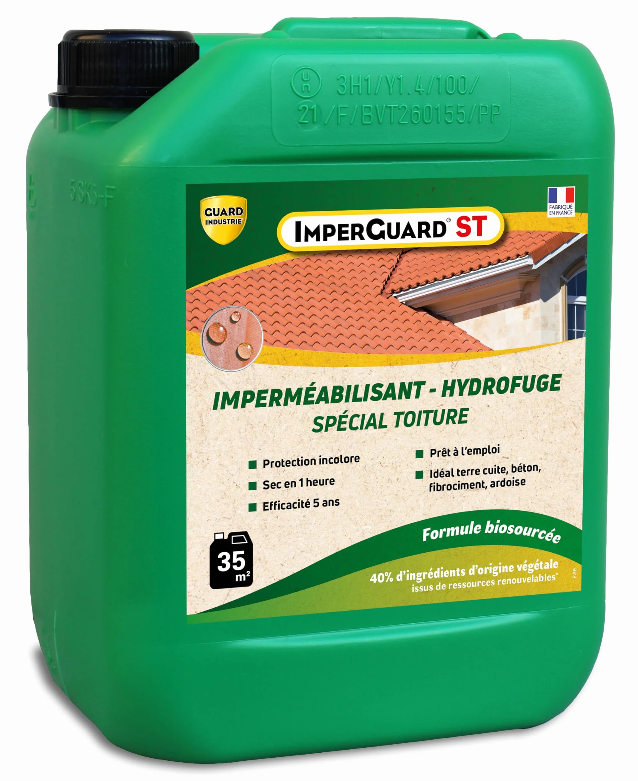 Imperméabilisant Toit Incolore Haute Performance –ImperGuard Spécial Toit-Toute Tuile-5 ans-Sec 30 min -5L-50 m2