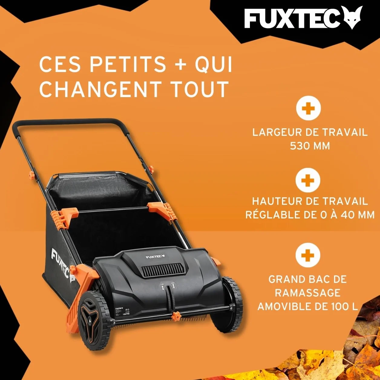 Fuxtec FX-LS52 Ramasseur de Feuilles 530 mm 100L 6,5 Kg