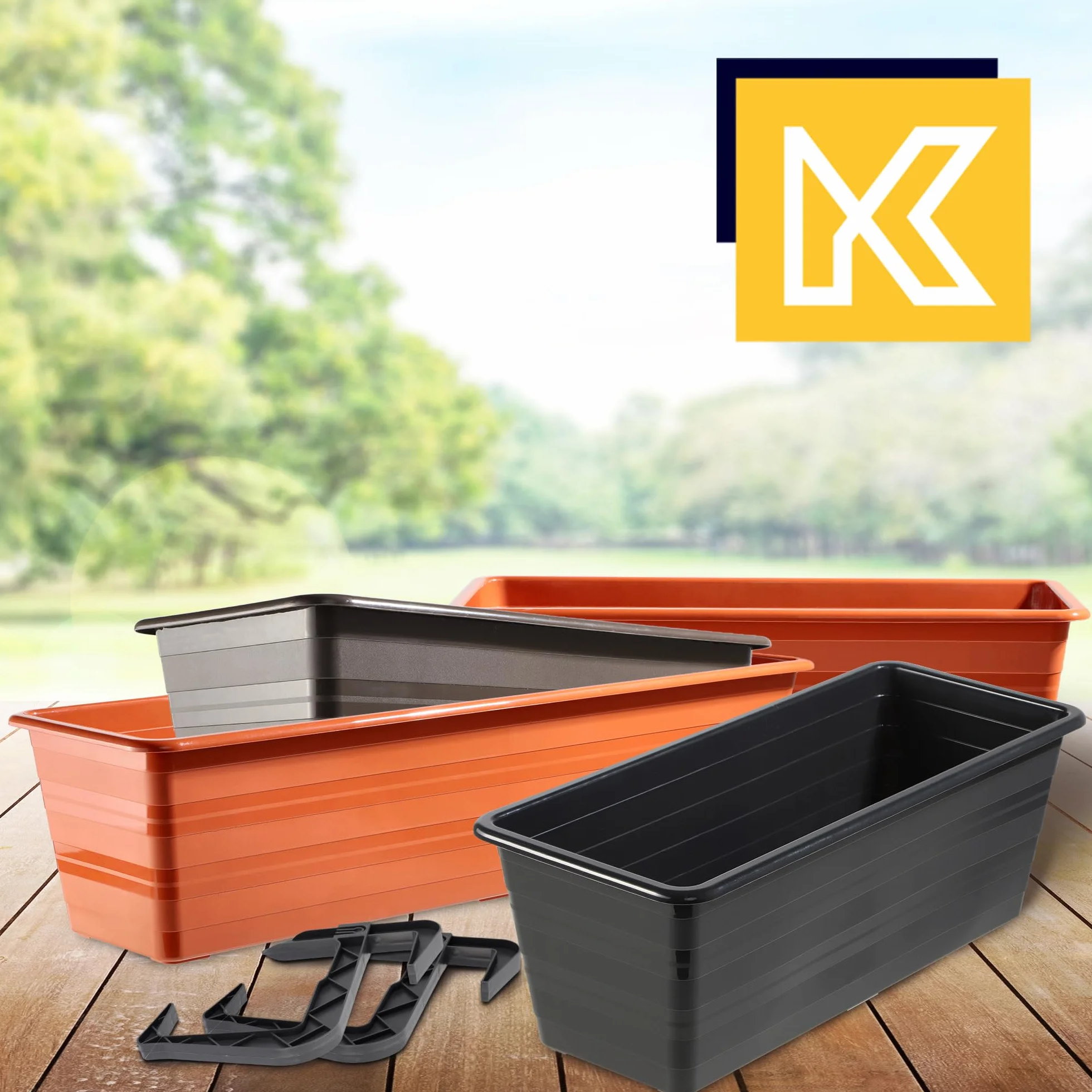 KADAX Jardinière marron 4x40 cm, pot de balcon en plastique résistant aux intempéries