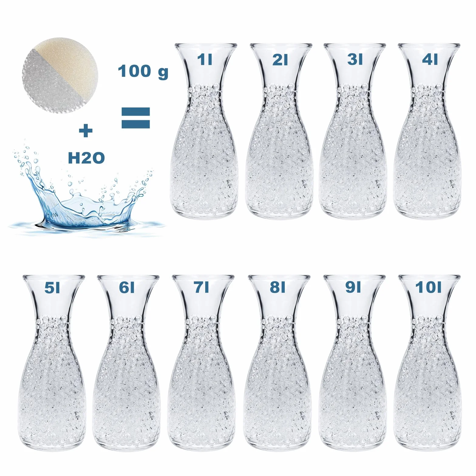 Granulés de Cristal Retenant l'Eau 100 g, 1,5-2 mm, 10 L, Décoration pour Plantes