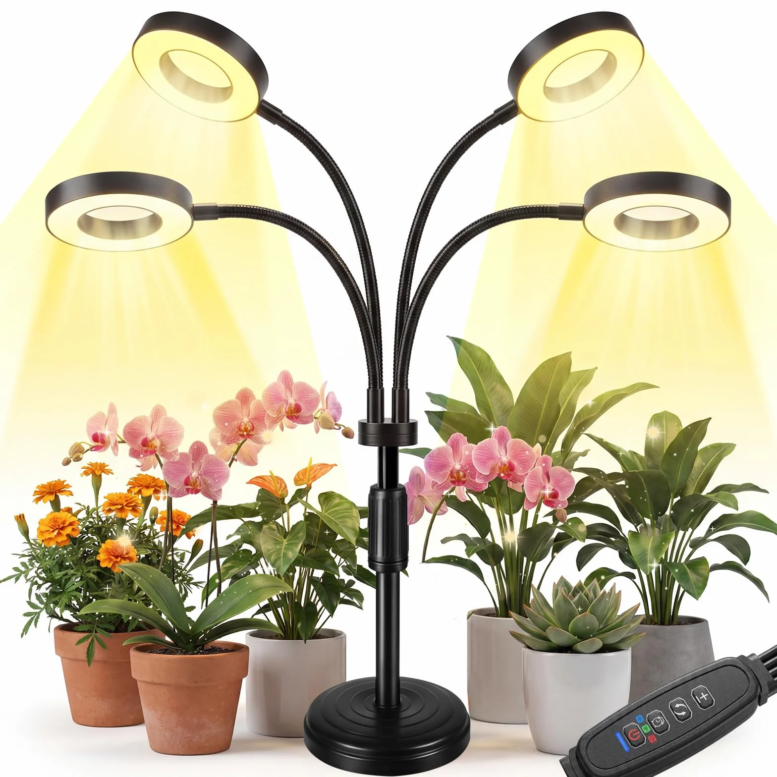 Lampe Horticole LED Plein Spectre 100 LEDs avec Minuterie 4/8/12H 4 Bras Col de Cygne Flexible