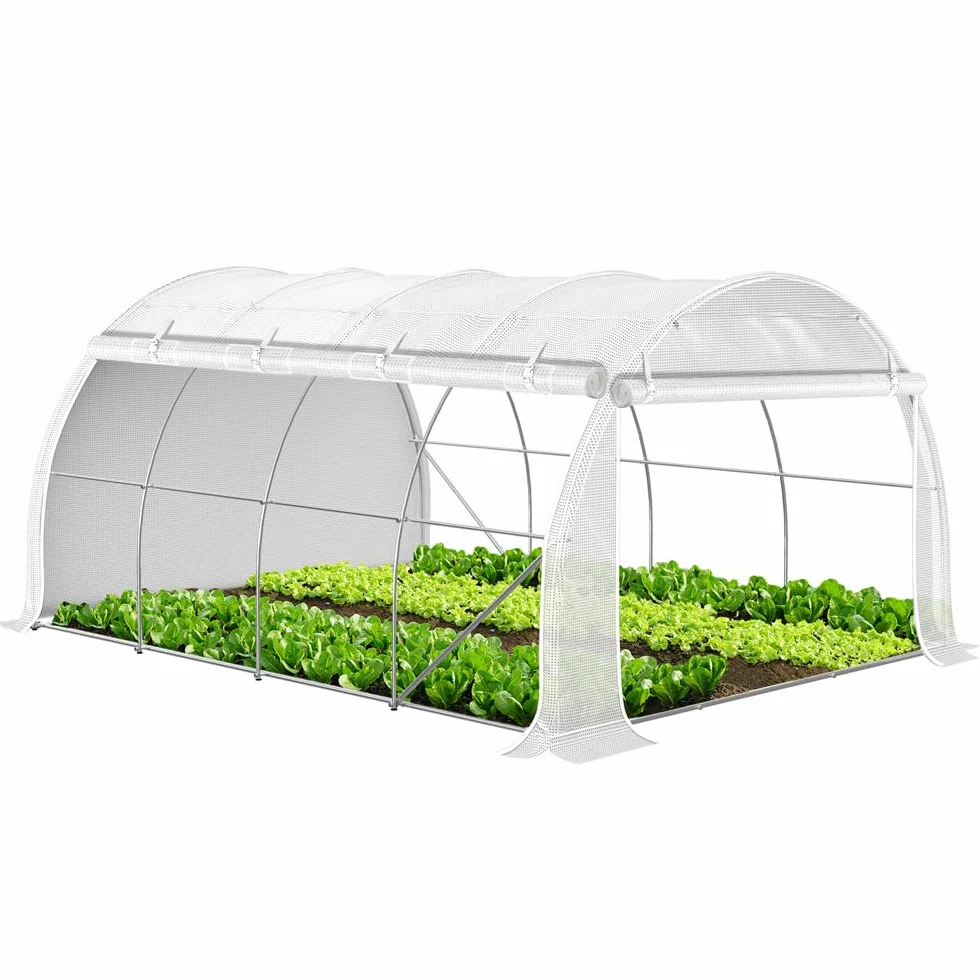 VOUNOT Serre de Jardin Tunnel 300x400x200cm Acier Galvanisé PE Haute densité 140 g/m² 12m2 Anti-UV Zip Enroulables