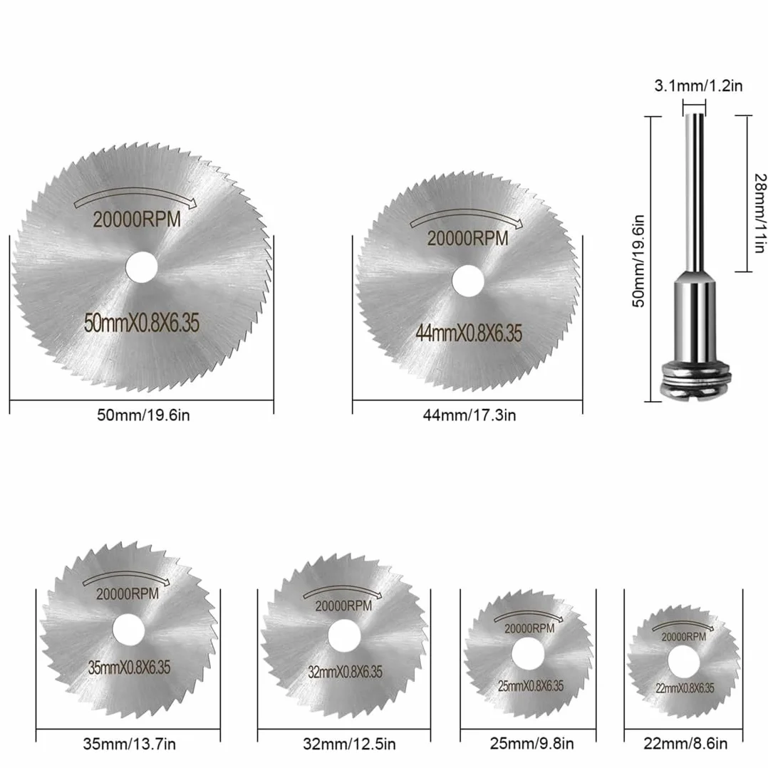 8 Pièces Disques de Coupe pour Dremel, HSS lames de scie outil rotatif, (Acier de nitruration) circulaire Disques de lame de scie, Lame Mini Scie Circulaire pour Couper Bois, Plastique et Métal